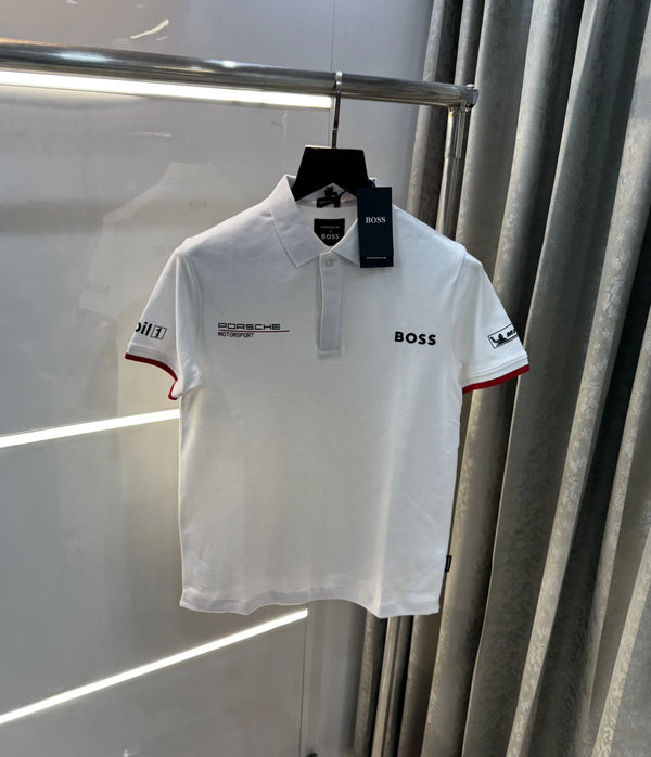 Hug o  Bos s White Porche Edition Premium Polo T-shirt