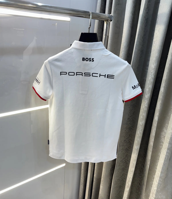 Hug o  Bos s White Porche Edition Premium Polo T-shirt