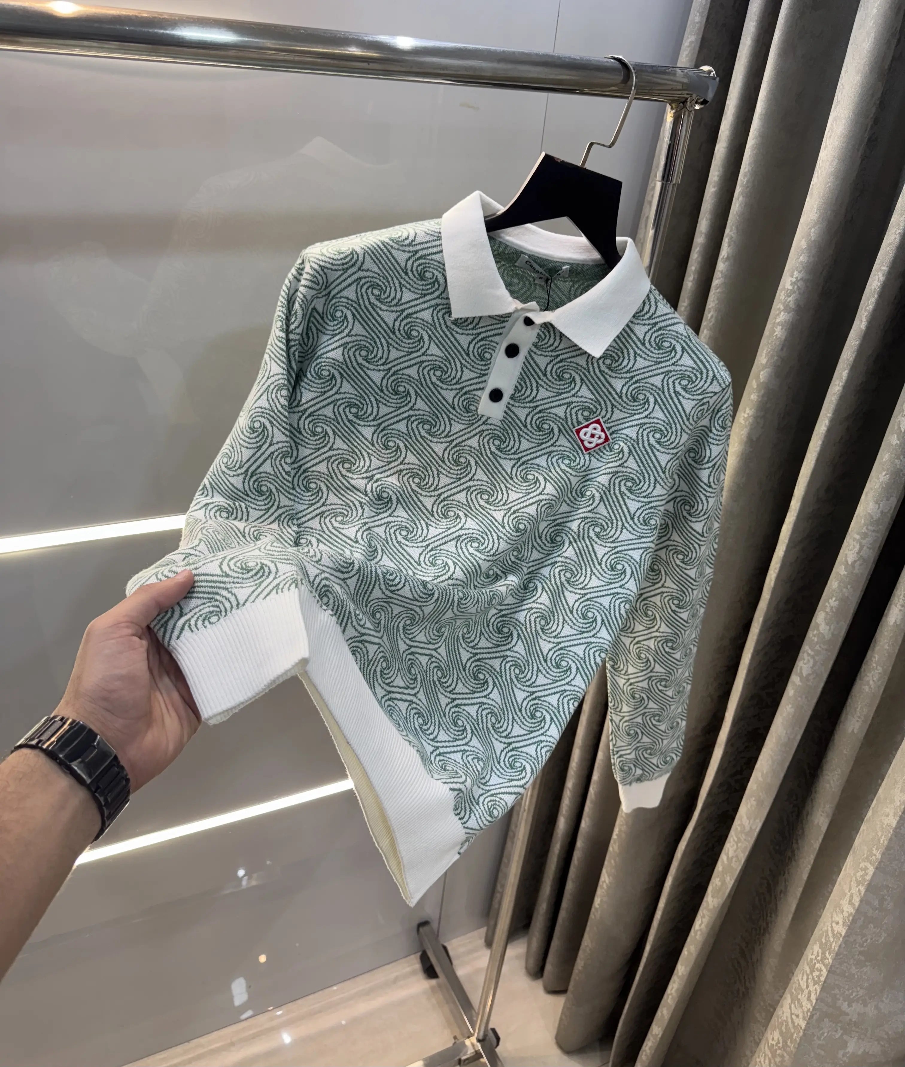 Casablanca White Green Knitted Imported Polo T-Shirt Secondary image