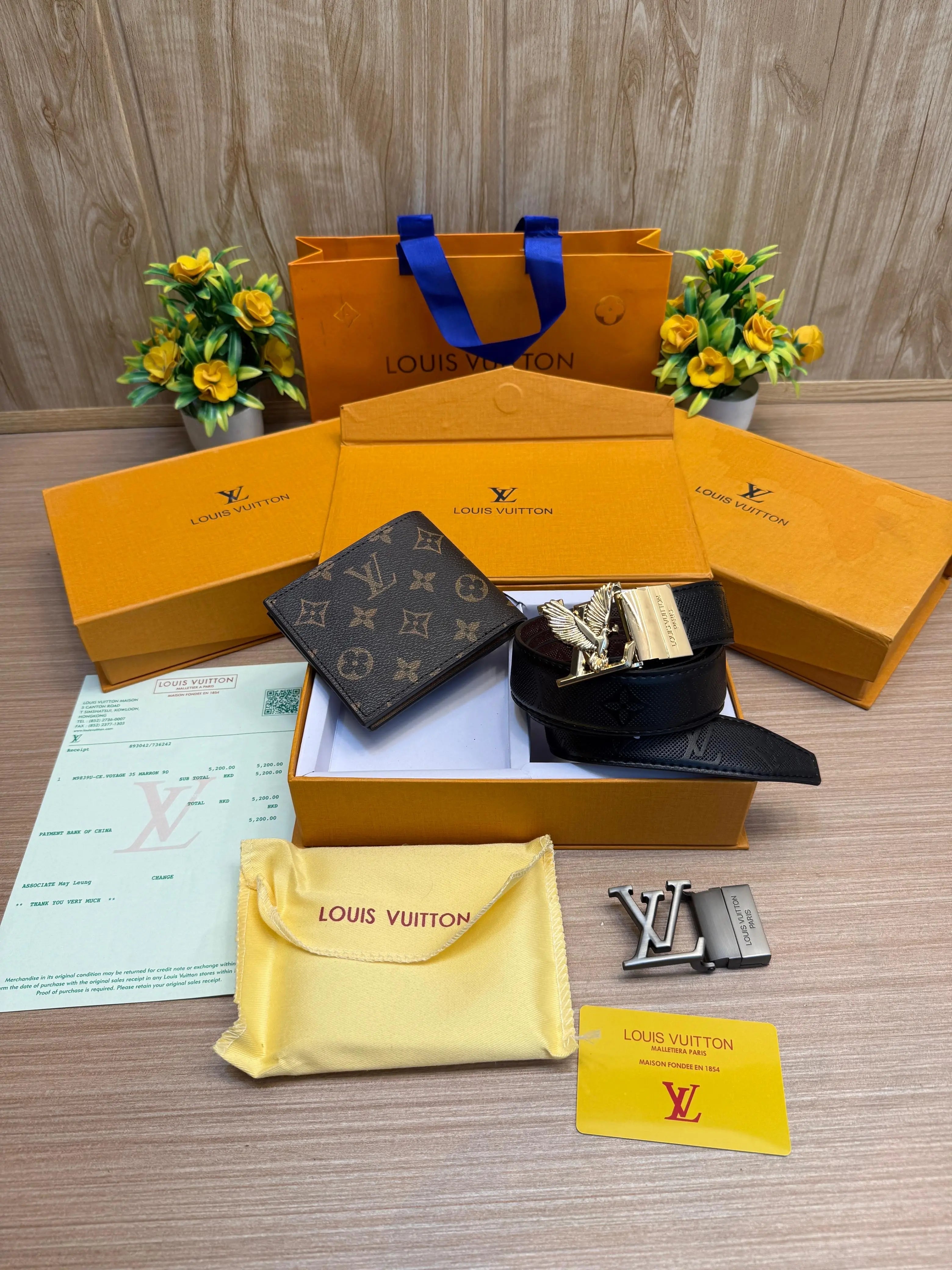 LOUIS_VUITTON_2 Buckle Belt & wallet Combo C441