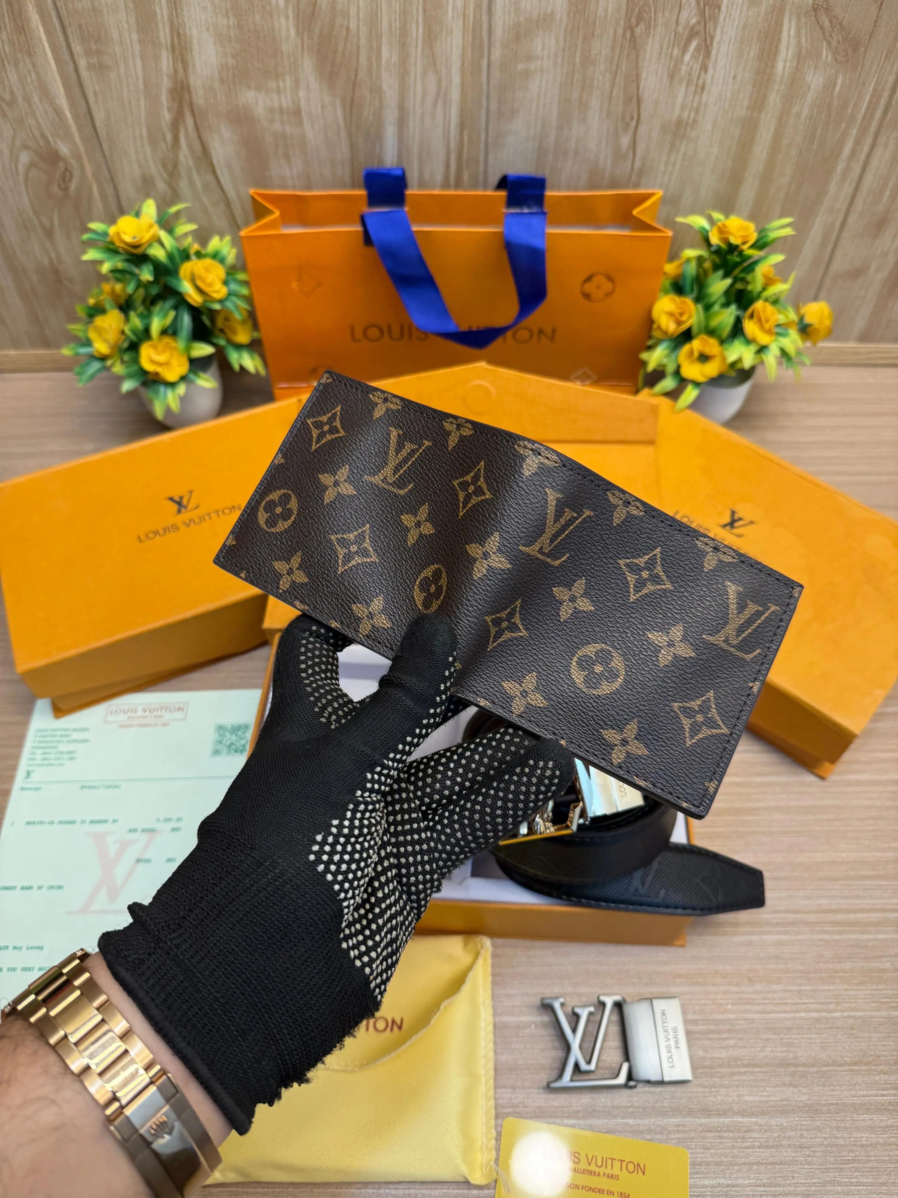 LOUIS_VUITTON_2 Buckle Belt & wallet Combo C441