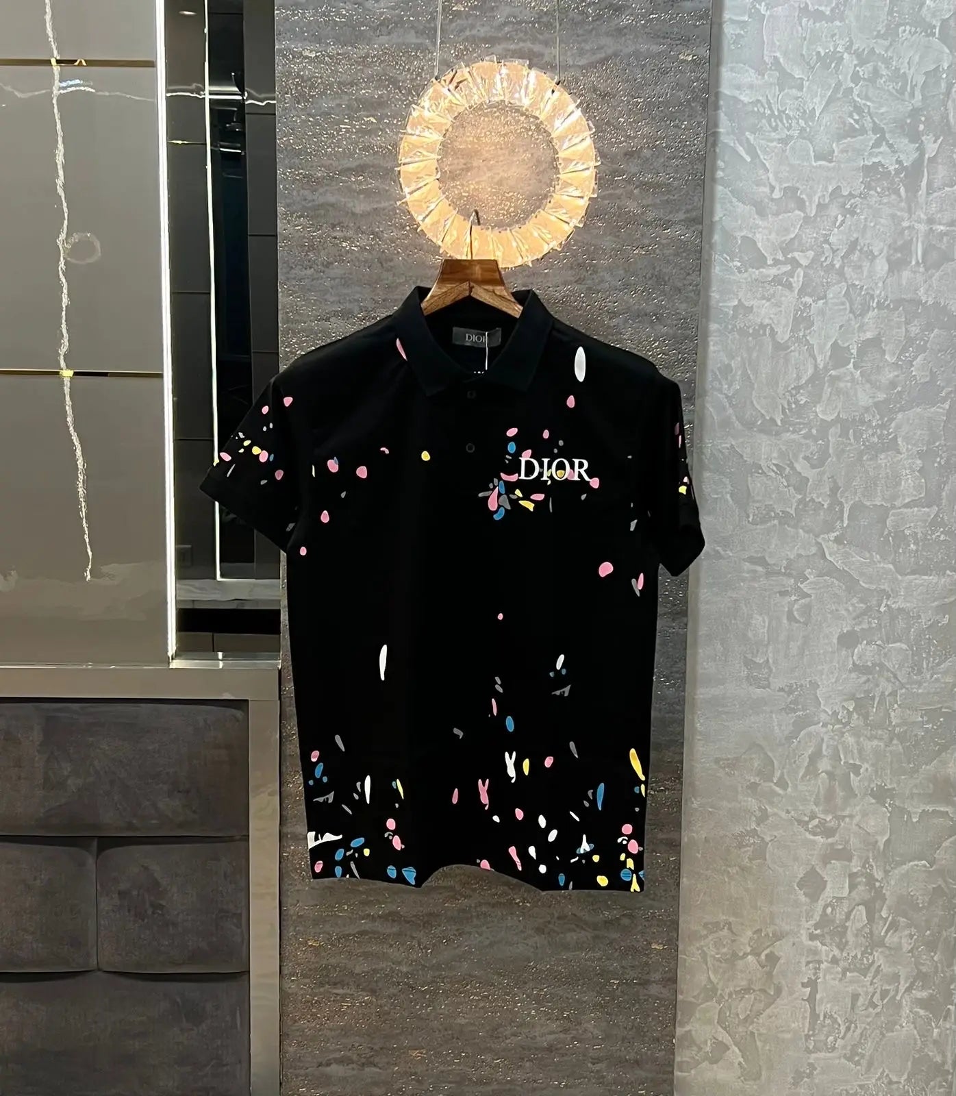 Christian Dio r Black Embroidery Logo Imported Oversized T-Shirt