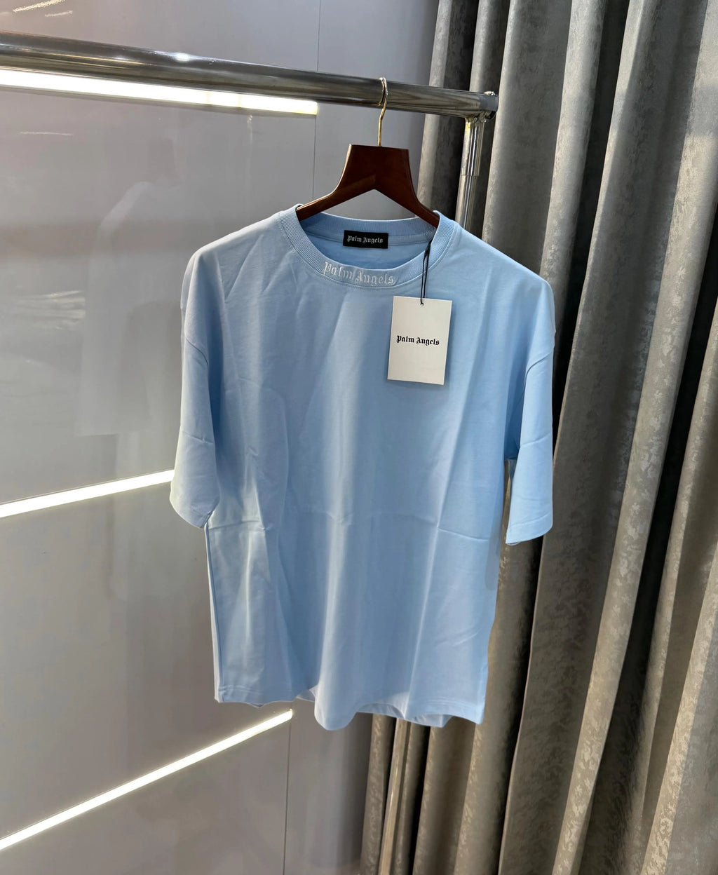 T shirt Palm angels sky blue Back print Embroidery Logo Imported Oversized T-Shirt
