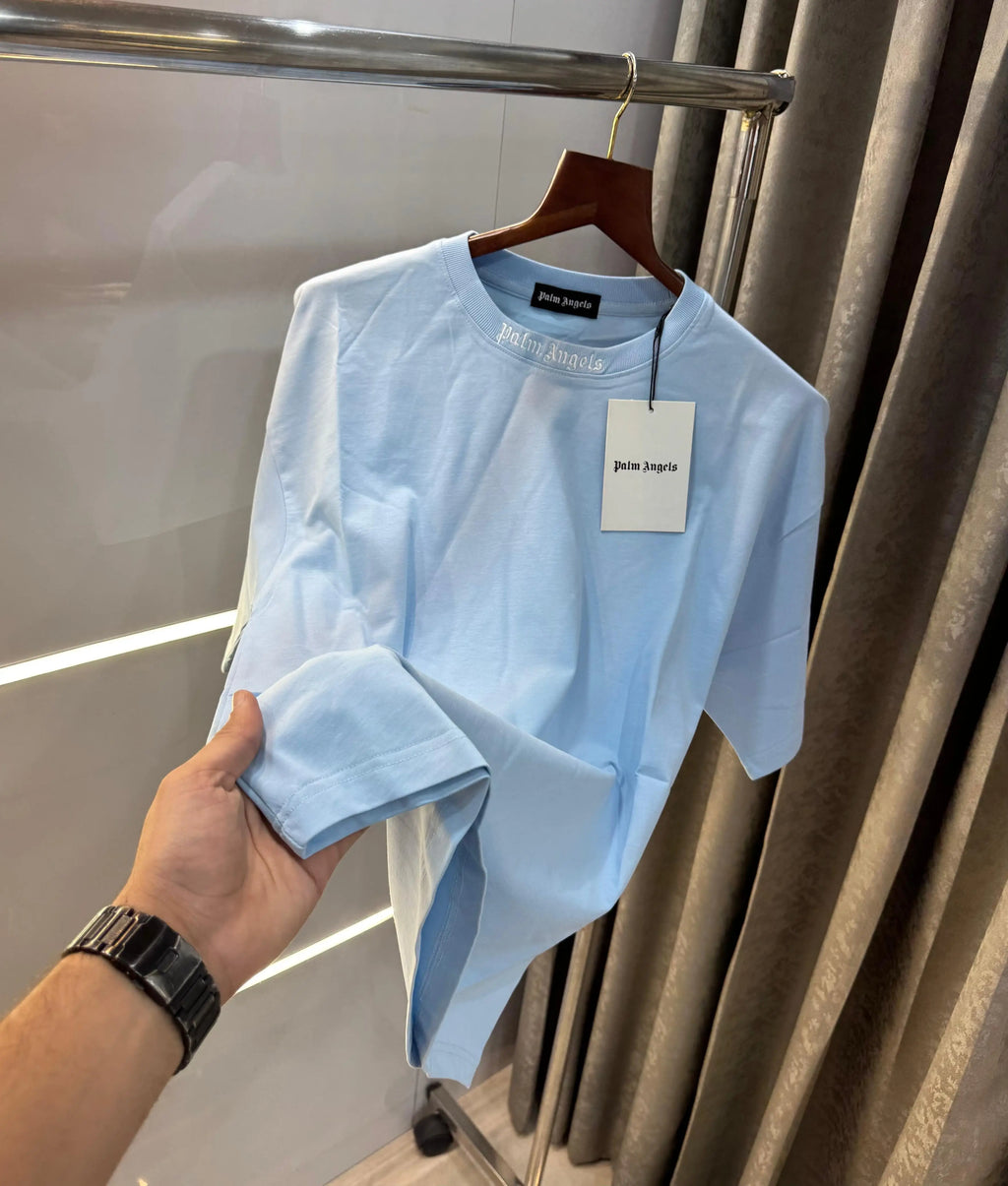T shirt Palm angels sky blue Back print Embroidery Logo Imported Oversized T-Shirt