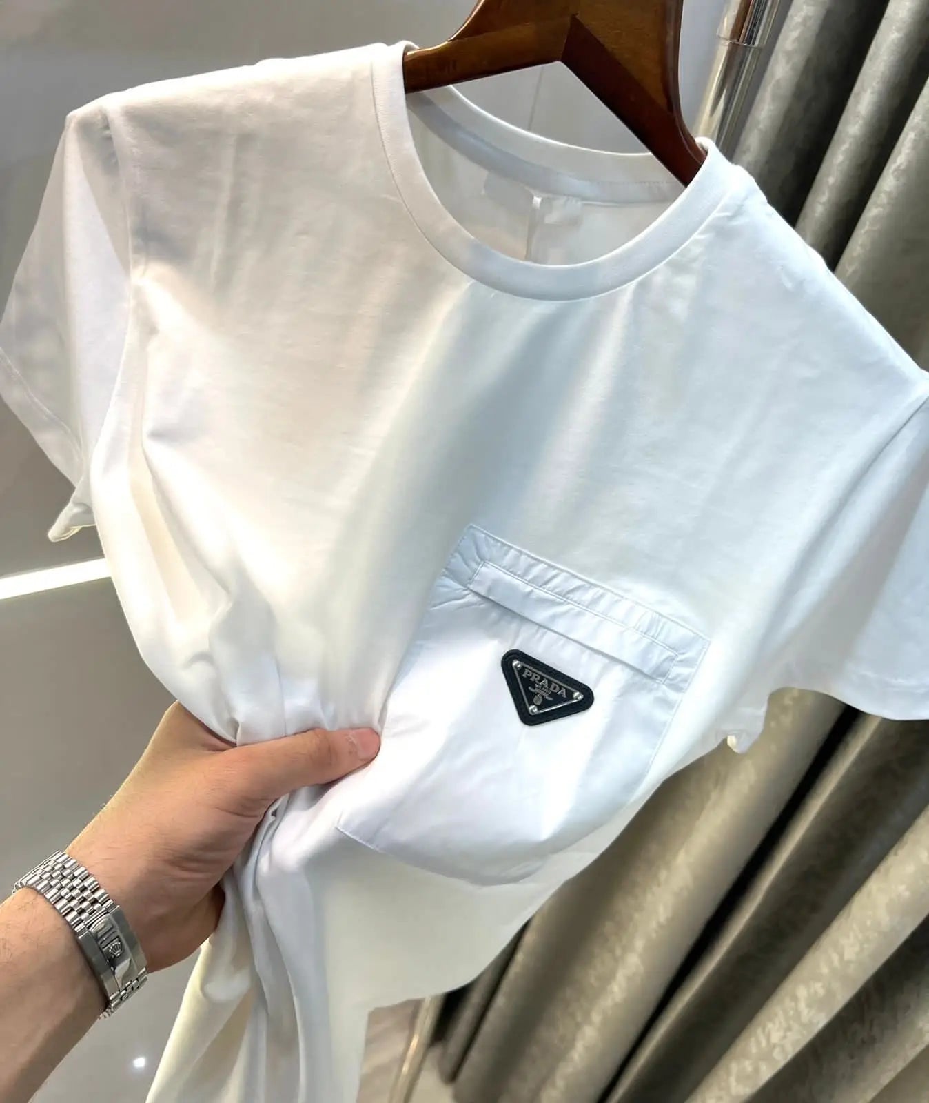 Prad a Milano White steel Logo Print Imported T-Shirt