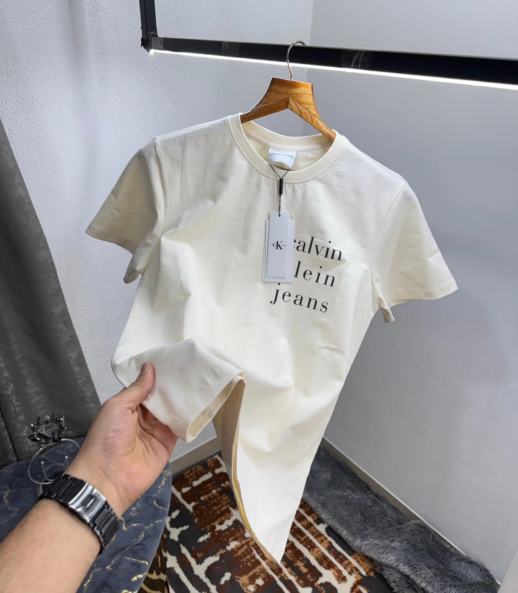 Calvin Klei n Creme Back Print Premium T-Shirt