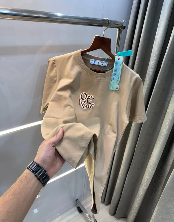 Off White Baige Back Print Premium T-Shirt