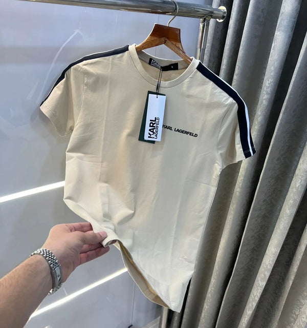 Karl Lagerfeld Beige Logo Patch Imported T-Shirt