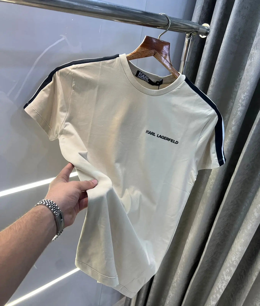 Karl Lagerfeld Beige Logo Patch Imported T-Shirt