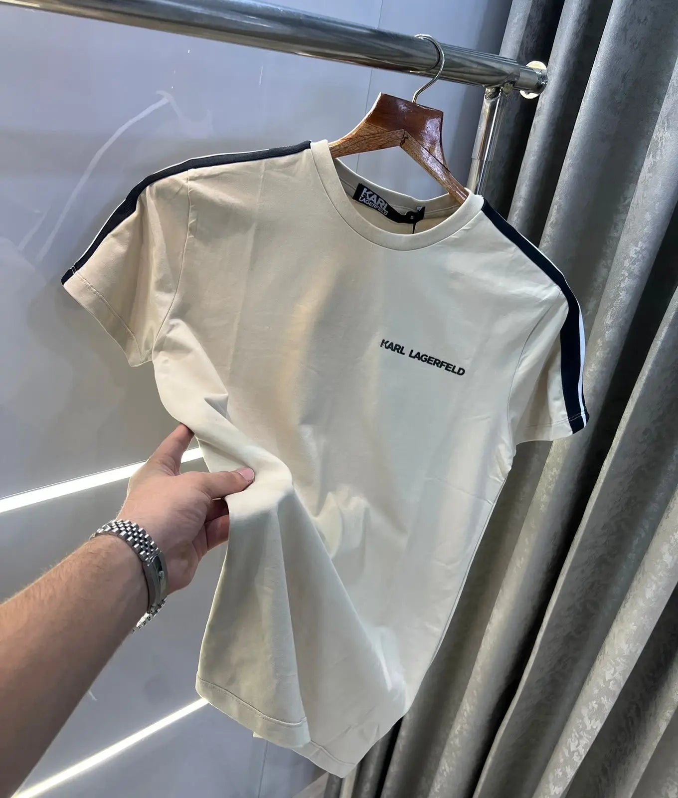 Karl Lagerfeld Beige Logo Patch Imported T-Shirt