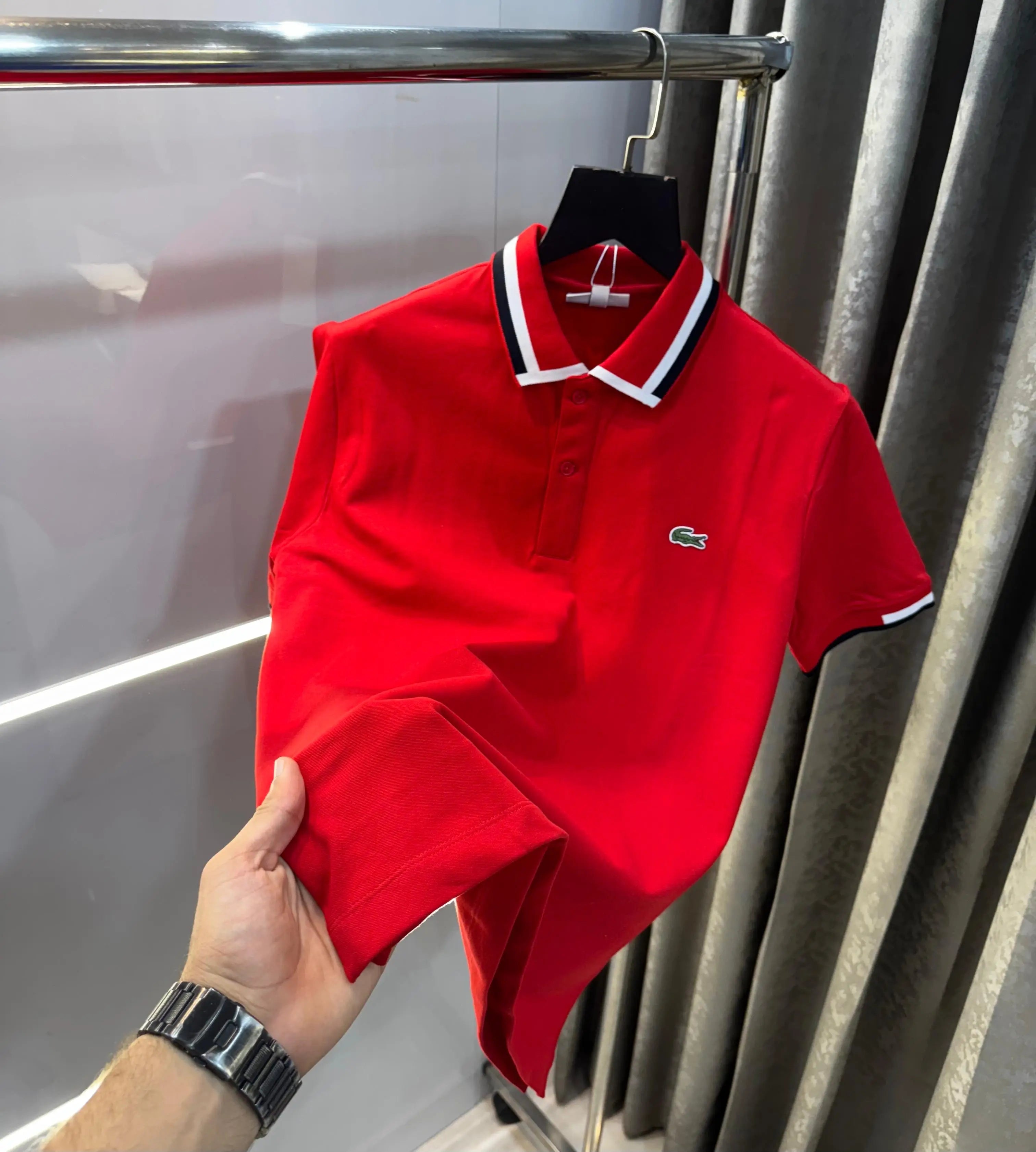 Lacost e Red Embroidery Logo Premium Polo T-Shirt