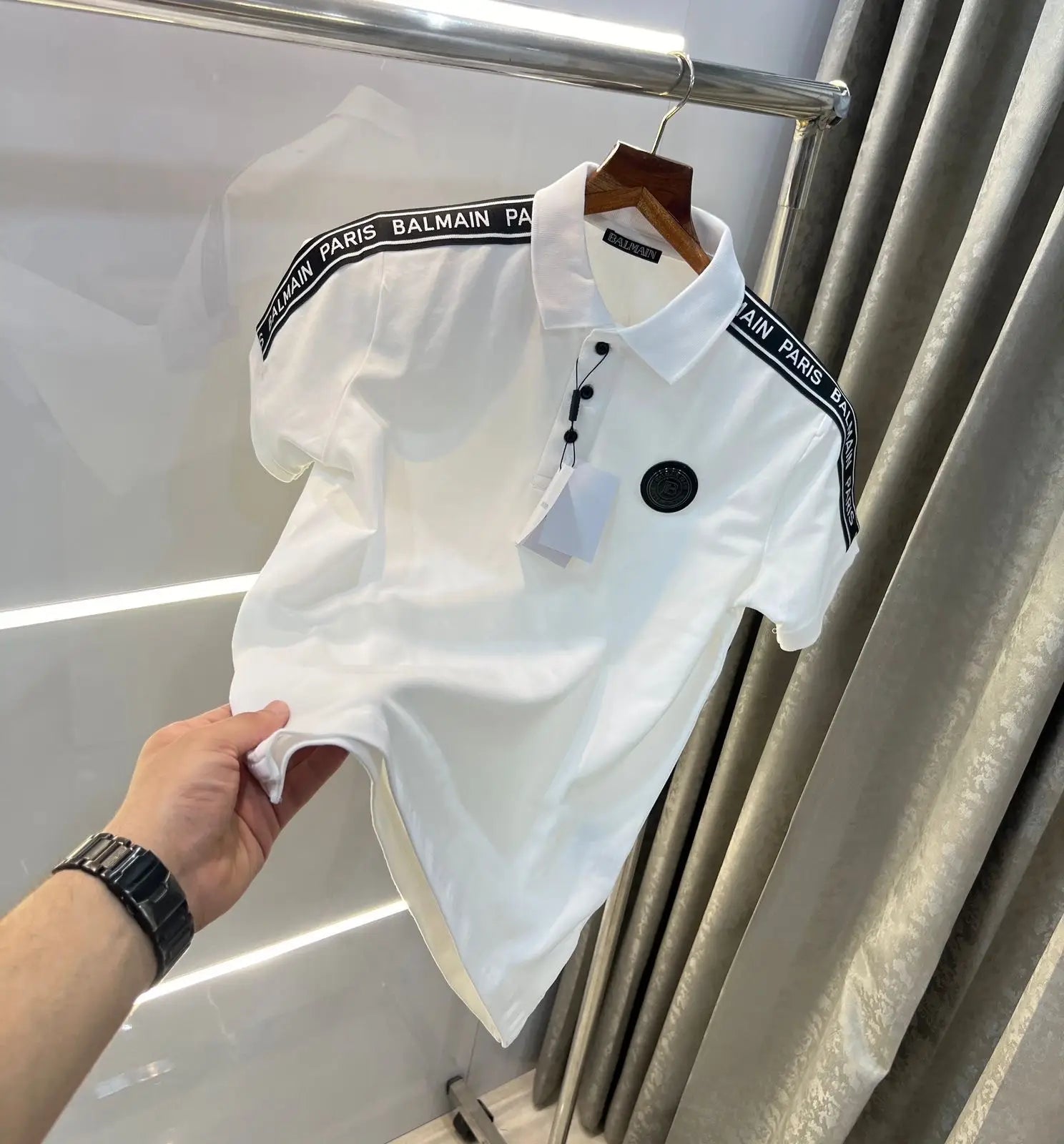 Balmai n Paris White Logo Work Imported Polo T-Shirt