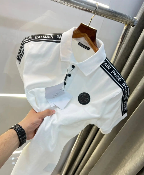 Balmai n Paris White Logo Work Imported Polo T-Shirt