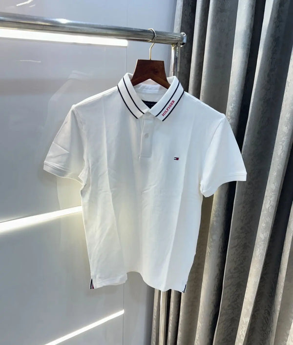 Tomm y Hilfiger White Collar Look Premium Polo T-Shirt
