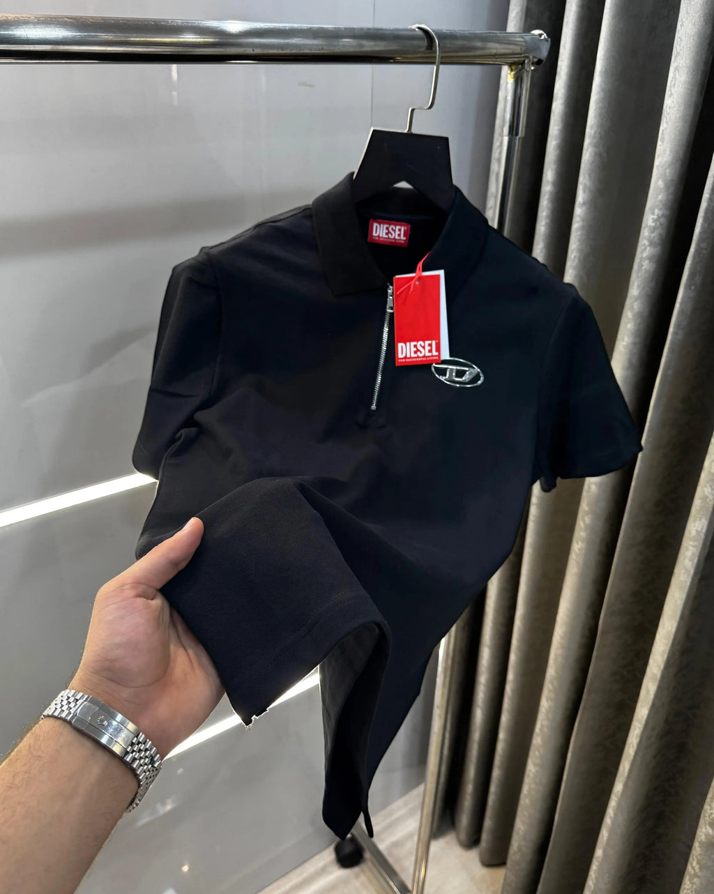 Diese l Black Logo Work Imported Polo T-Shirt