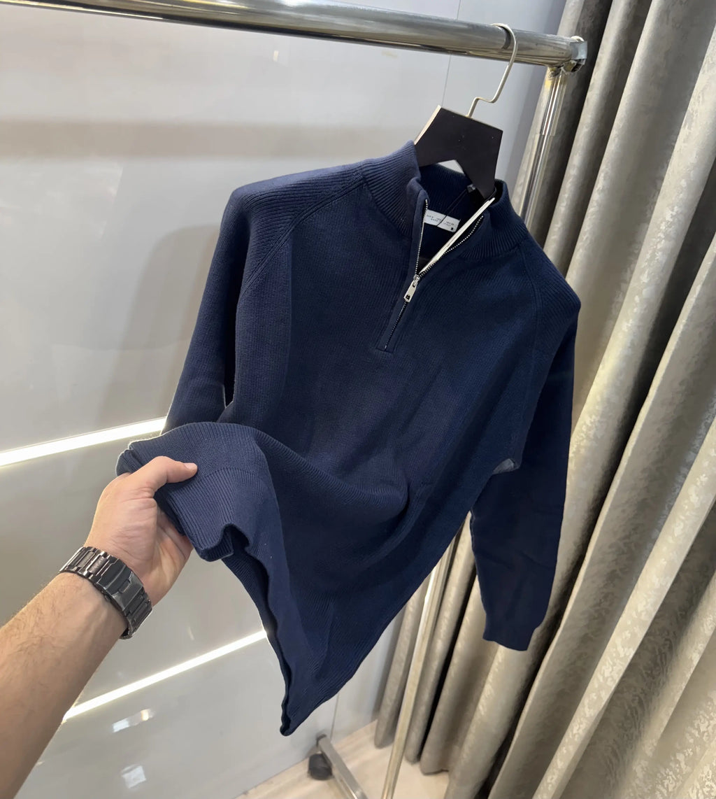Zar a Navy Blue Zip Premium Knitted Pull Over
