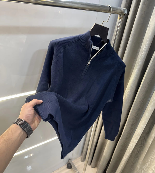 Zar a Navy Blue Zip Premium Knitted Pull Over