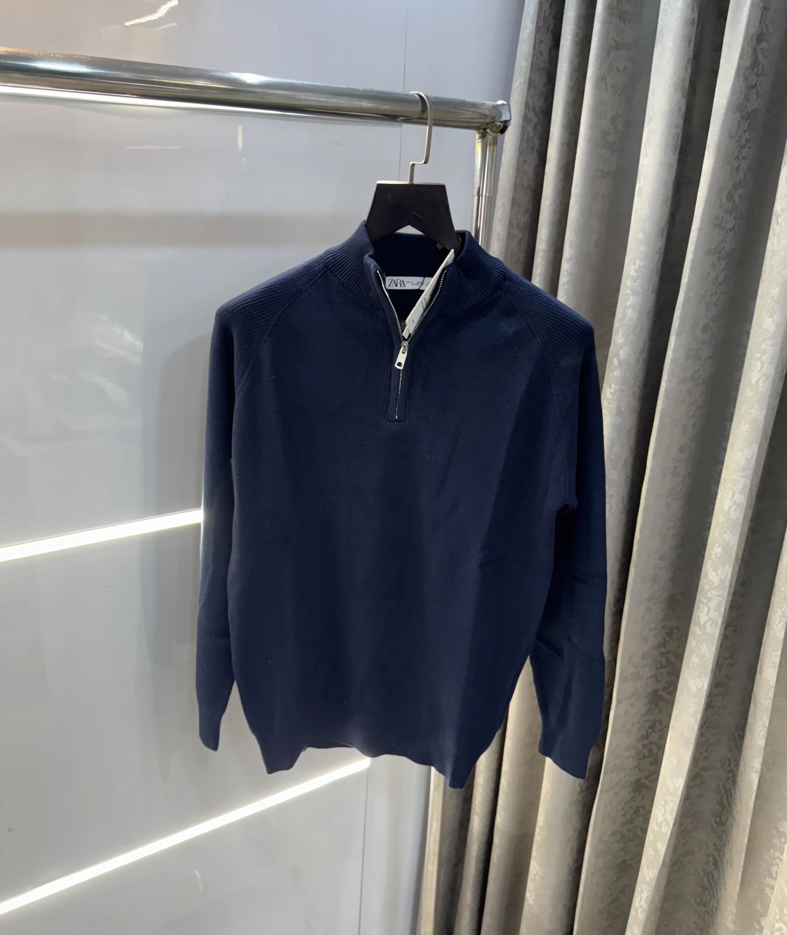 Zar a Navy Blue Zip Premium Knitted Pull Over Main image