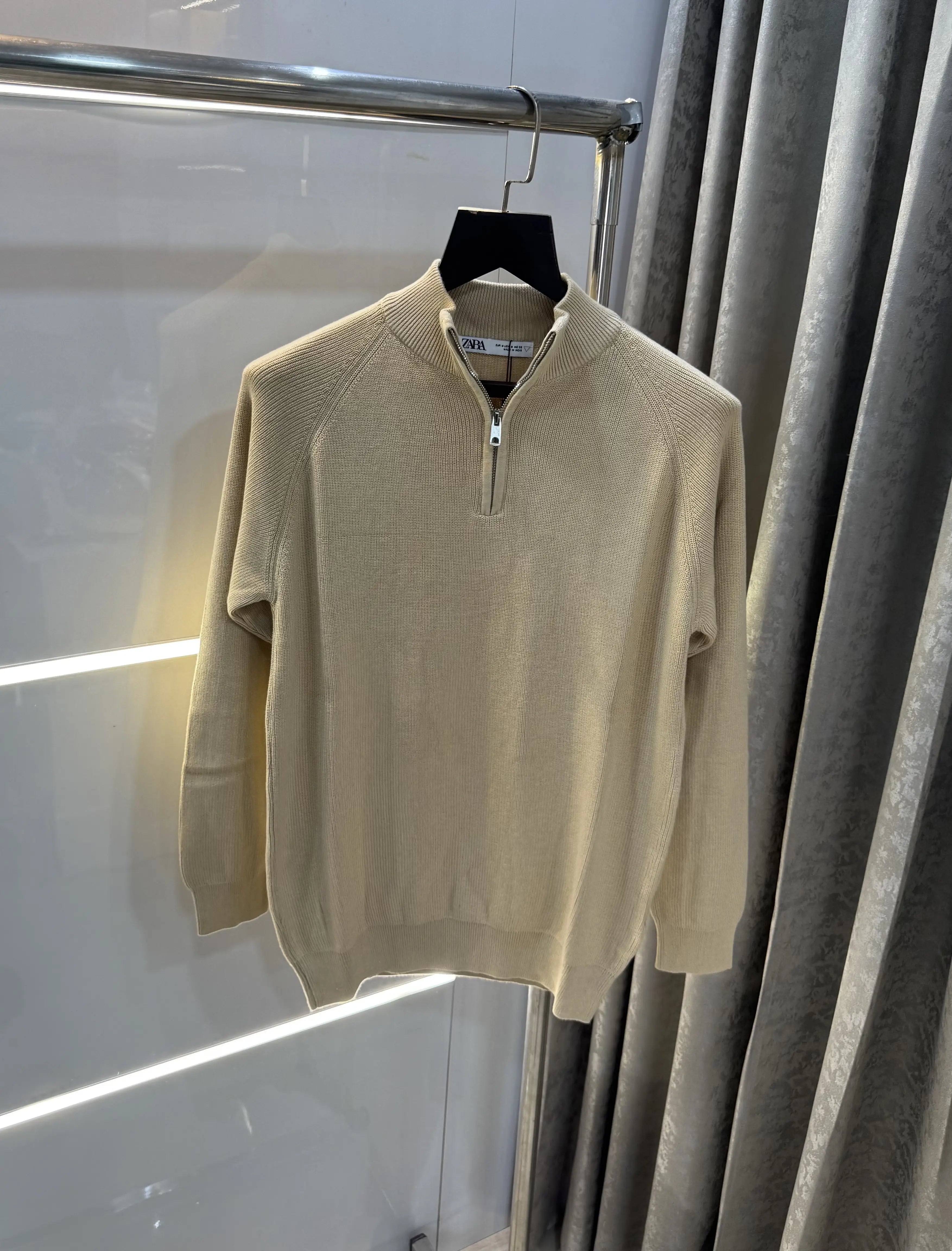 Zar a Beige Zip Premium Knitted Pull Over Secondary image
