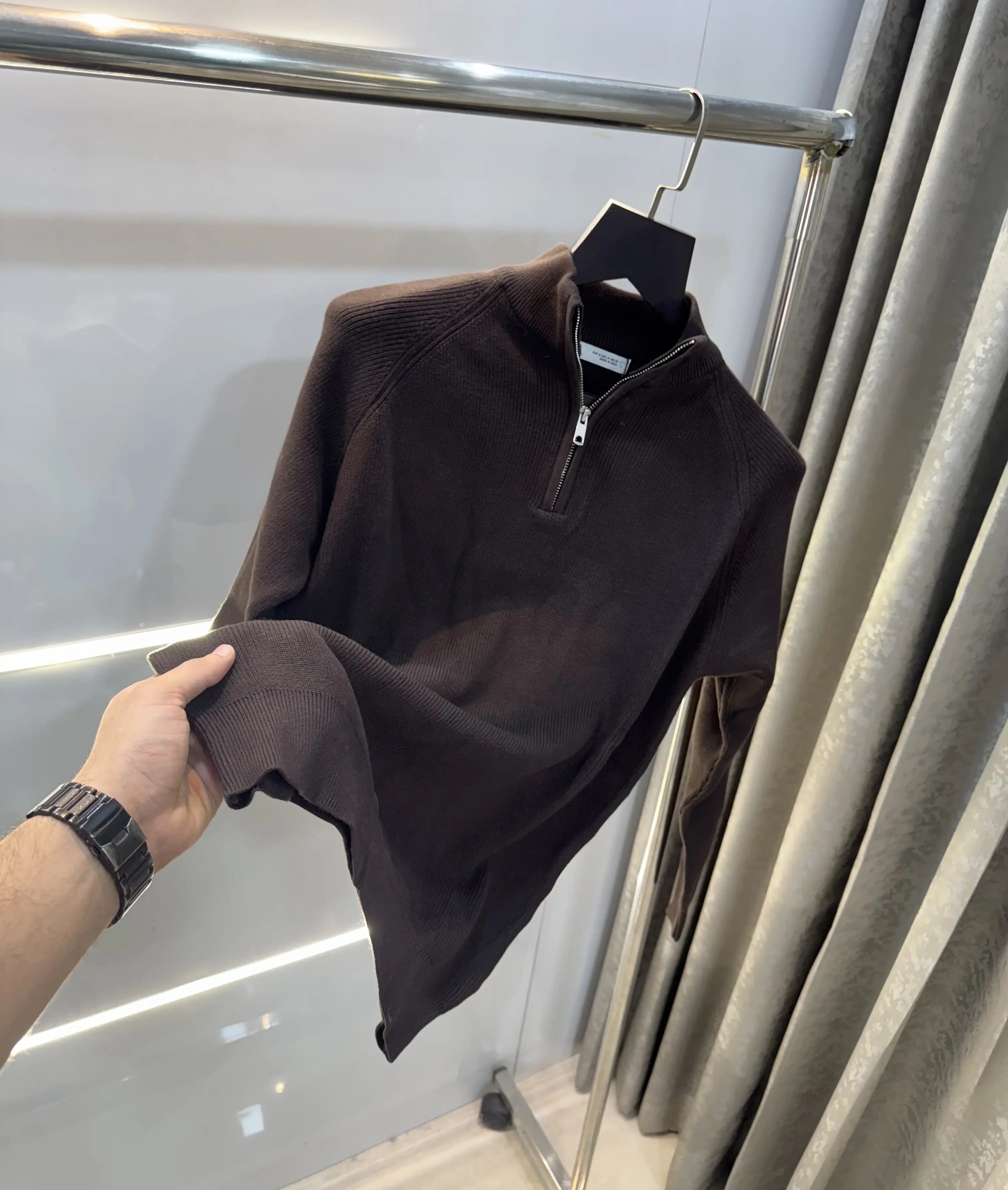 Zar a Brown Zip Premium Knitted Pull Over Main image