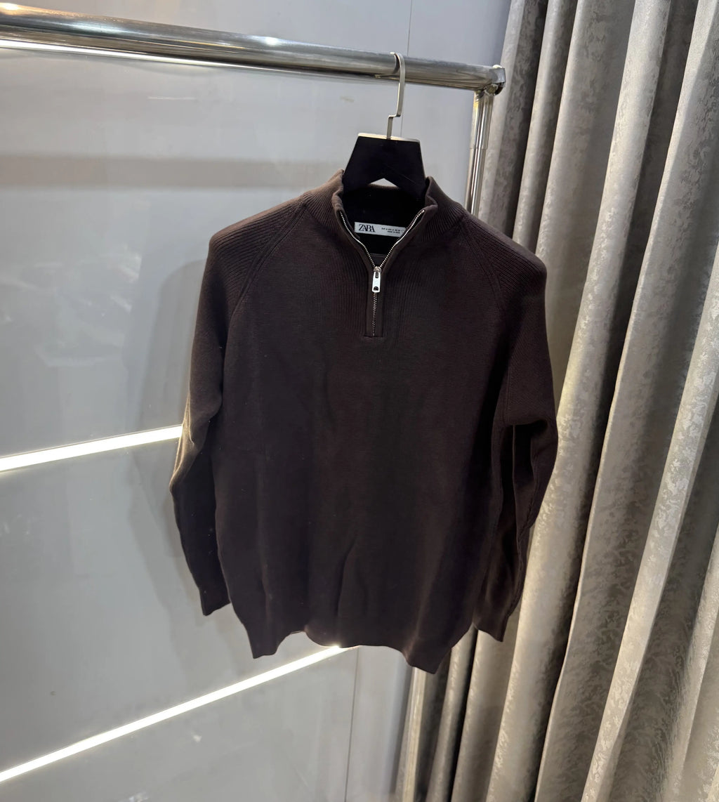 Zar a Brown Zip Premium Knitted Pull Over