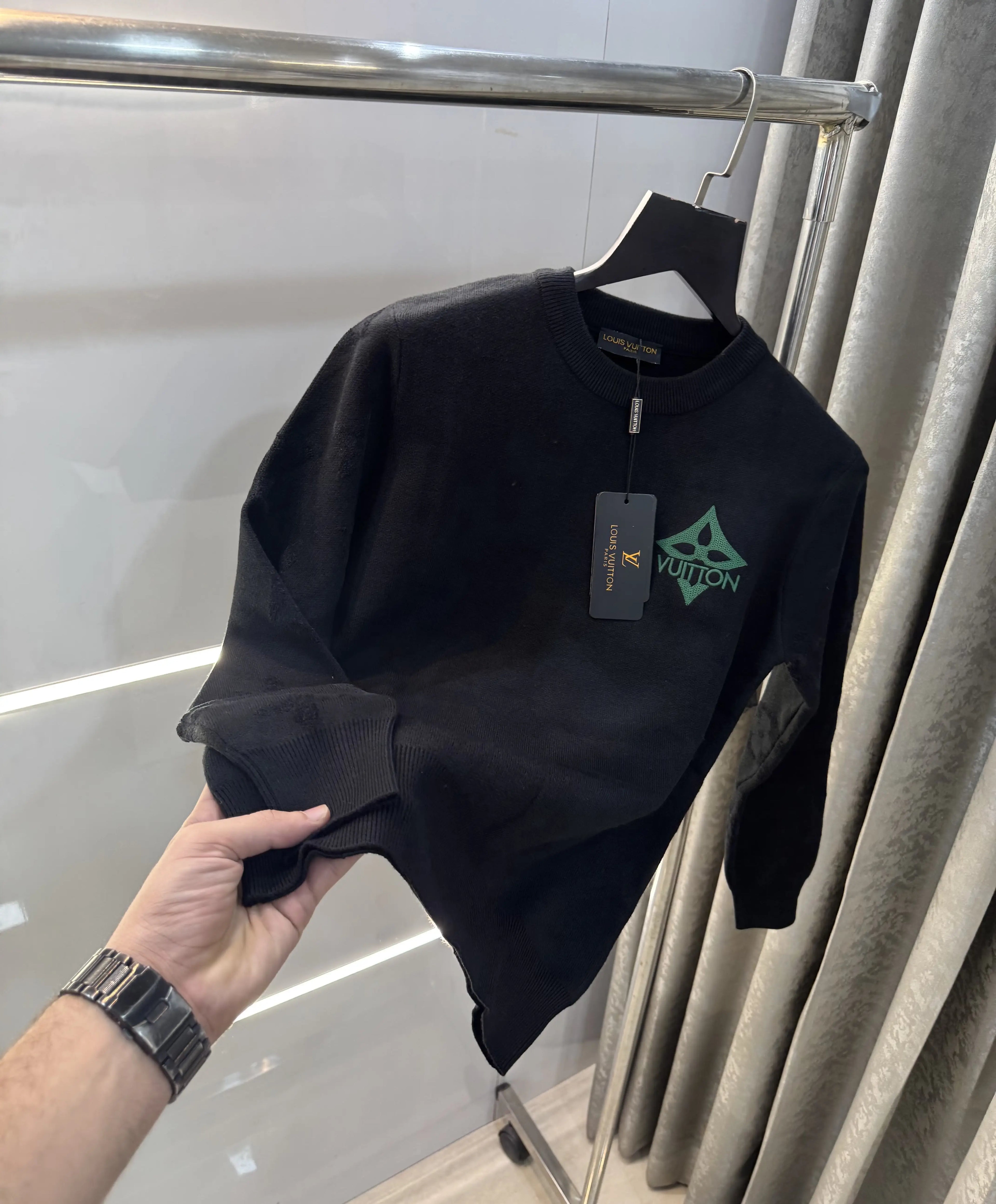 Louis  Vuitton Black Imported Knitted Pull Over