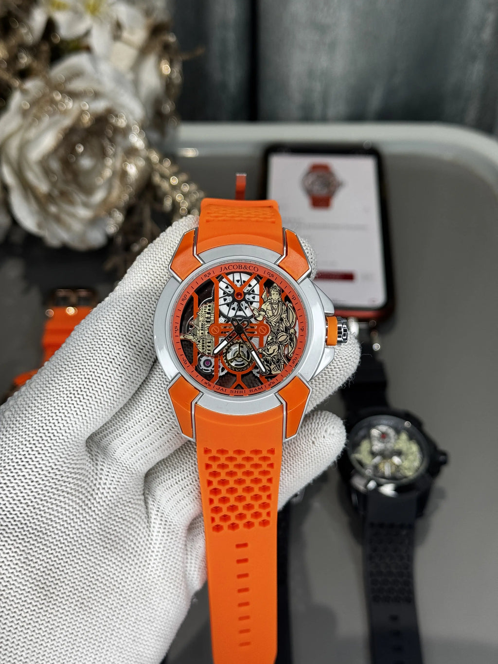 Jacob&Co. raM.. Silver Orange Quartz Watch