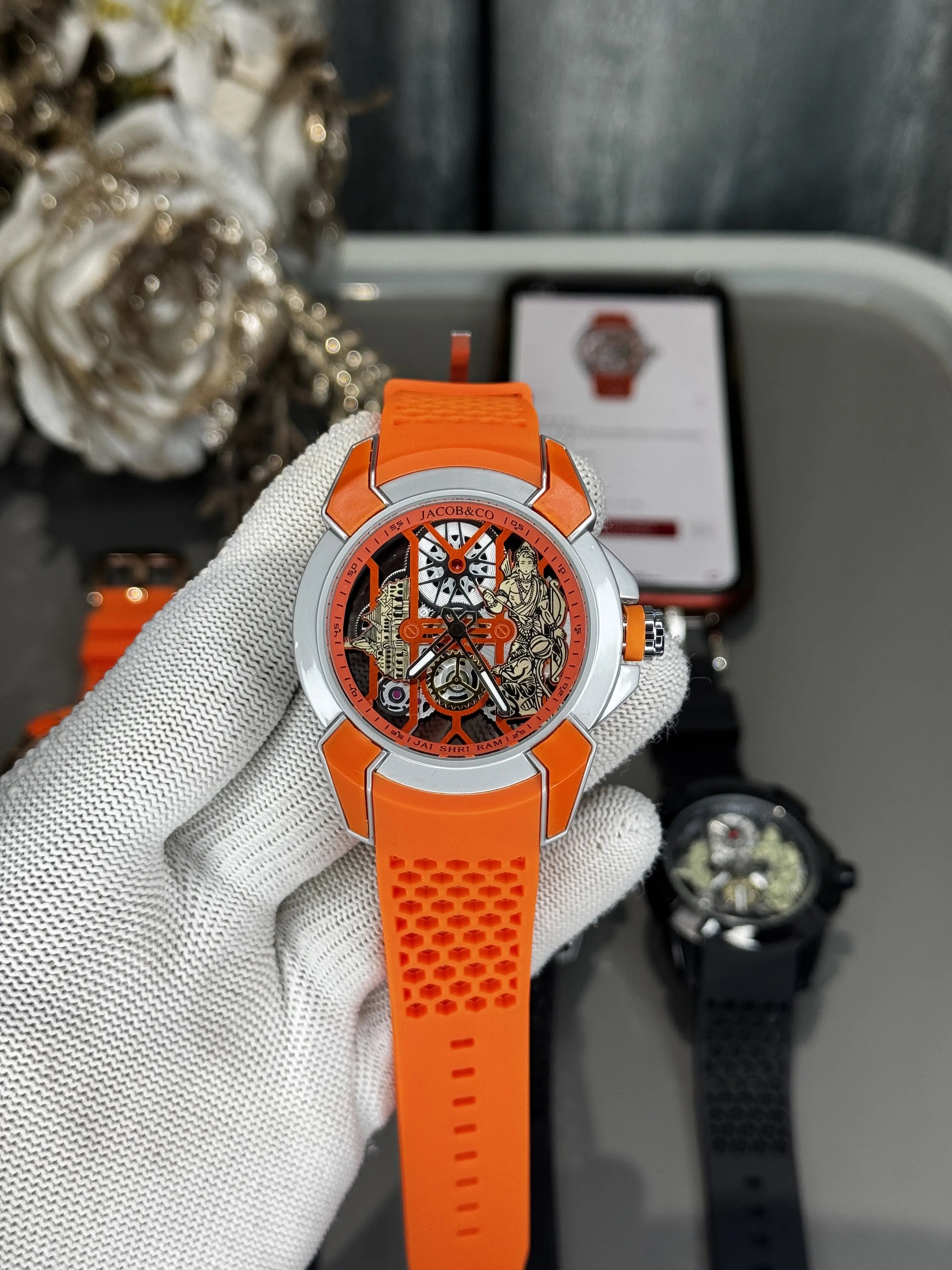 Jacob&Co. raM.. Silver Orange Quartz Watch