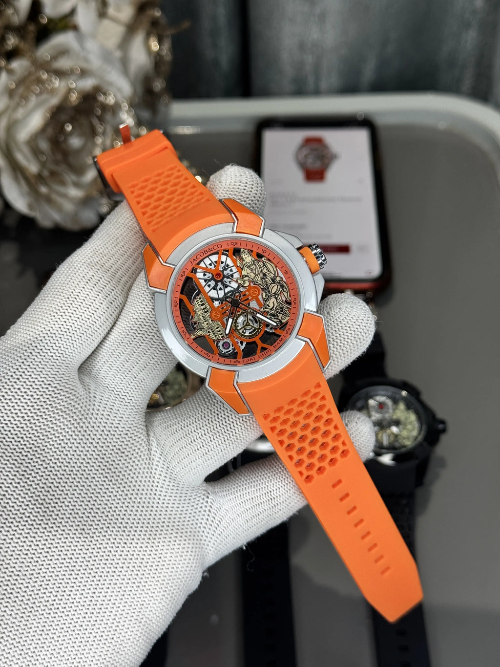 Jacob&Co. raM.. Silver Orange Quartz Watch