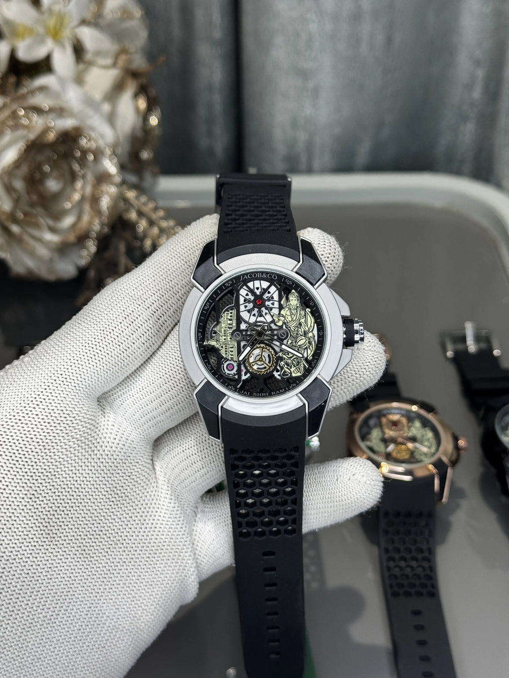 Jacob&Co. Ram. Silver Black Quartz Watch
