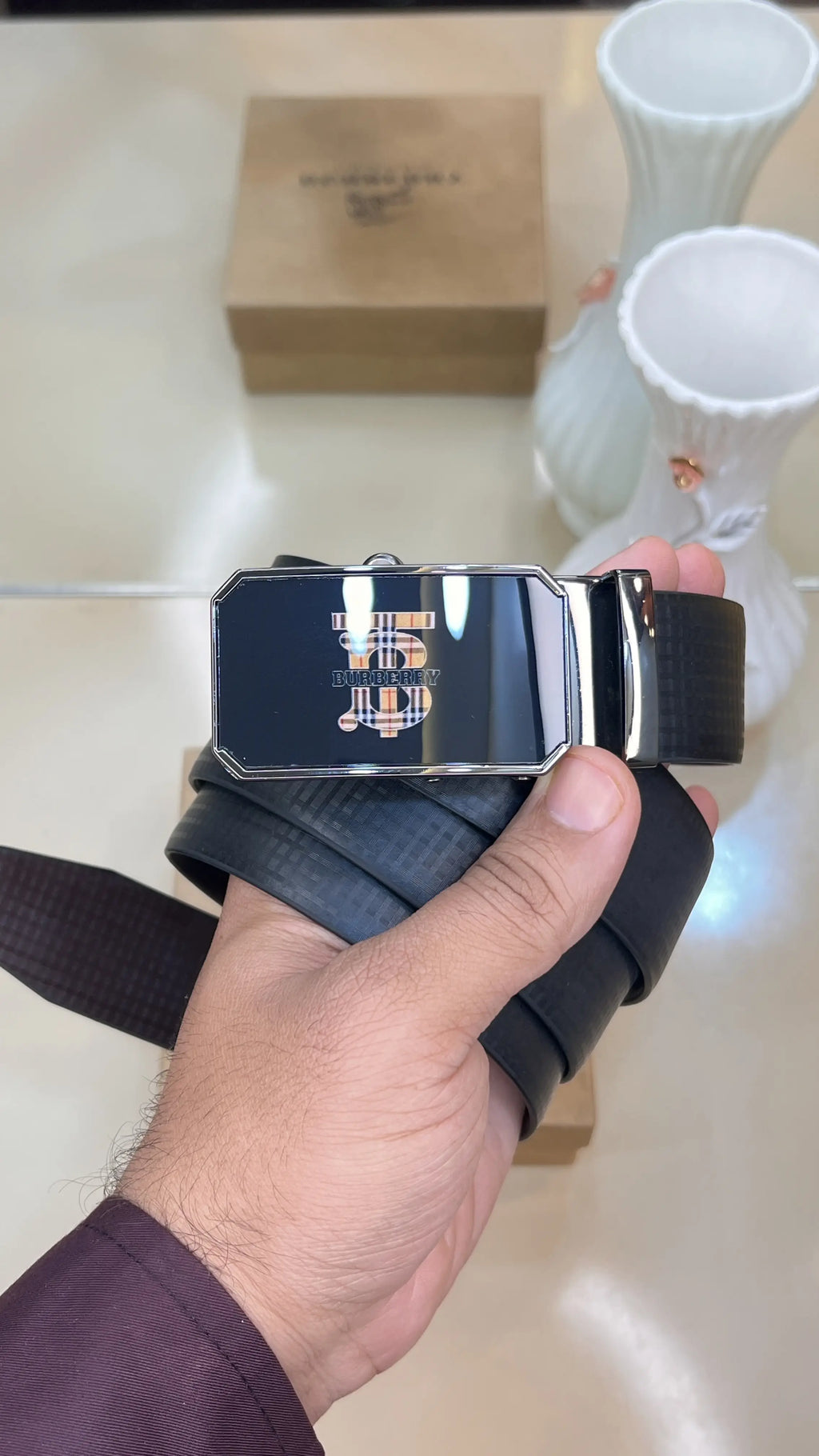 BB BURBERRY PREMIUM QUALITY IMPORTED REVERSIBLE BELT WITH OG BOX BB-715