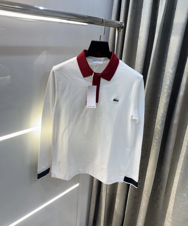 Lacost e White Premium Classic Full Sleeves Polo T-Shirt