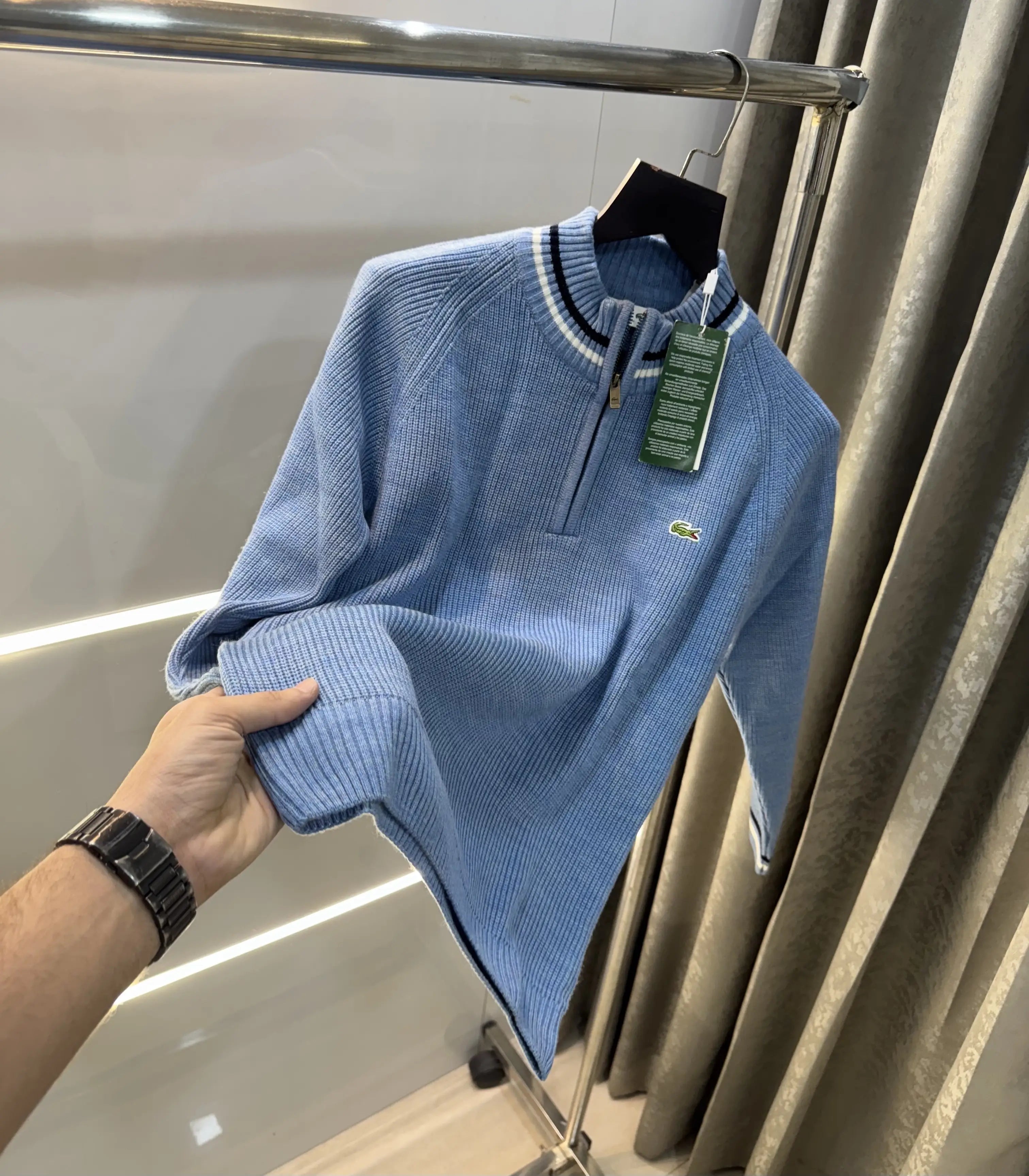 Lacost e Sky Blue Zip Imported Pull Over Main image