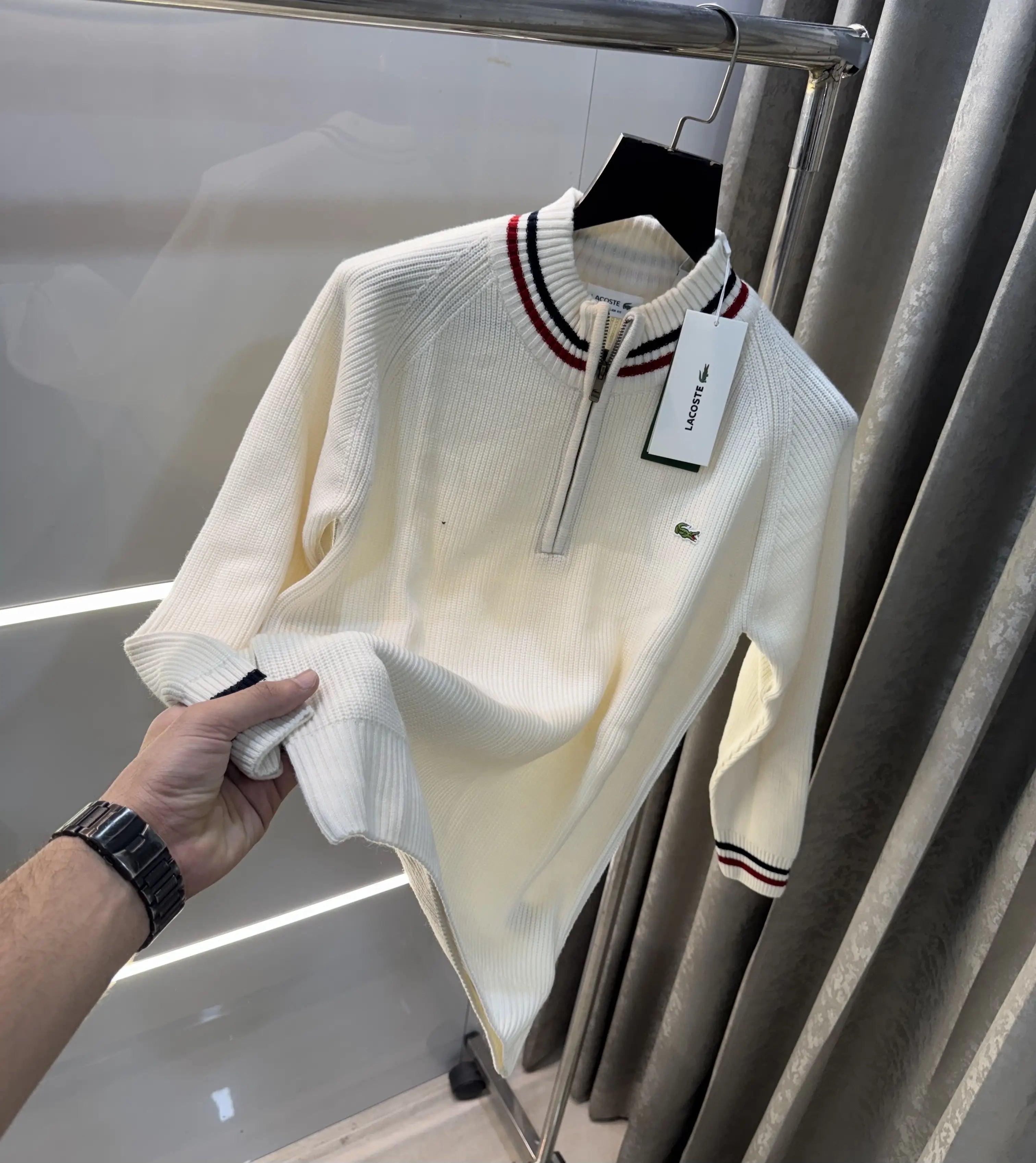 Lacost e Cream Zip Imported Pull Over Main image