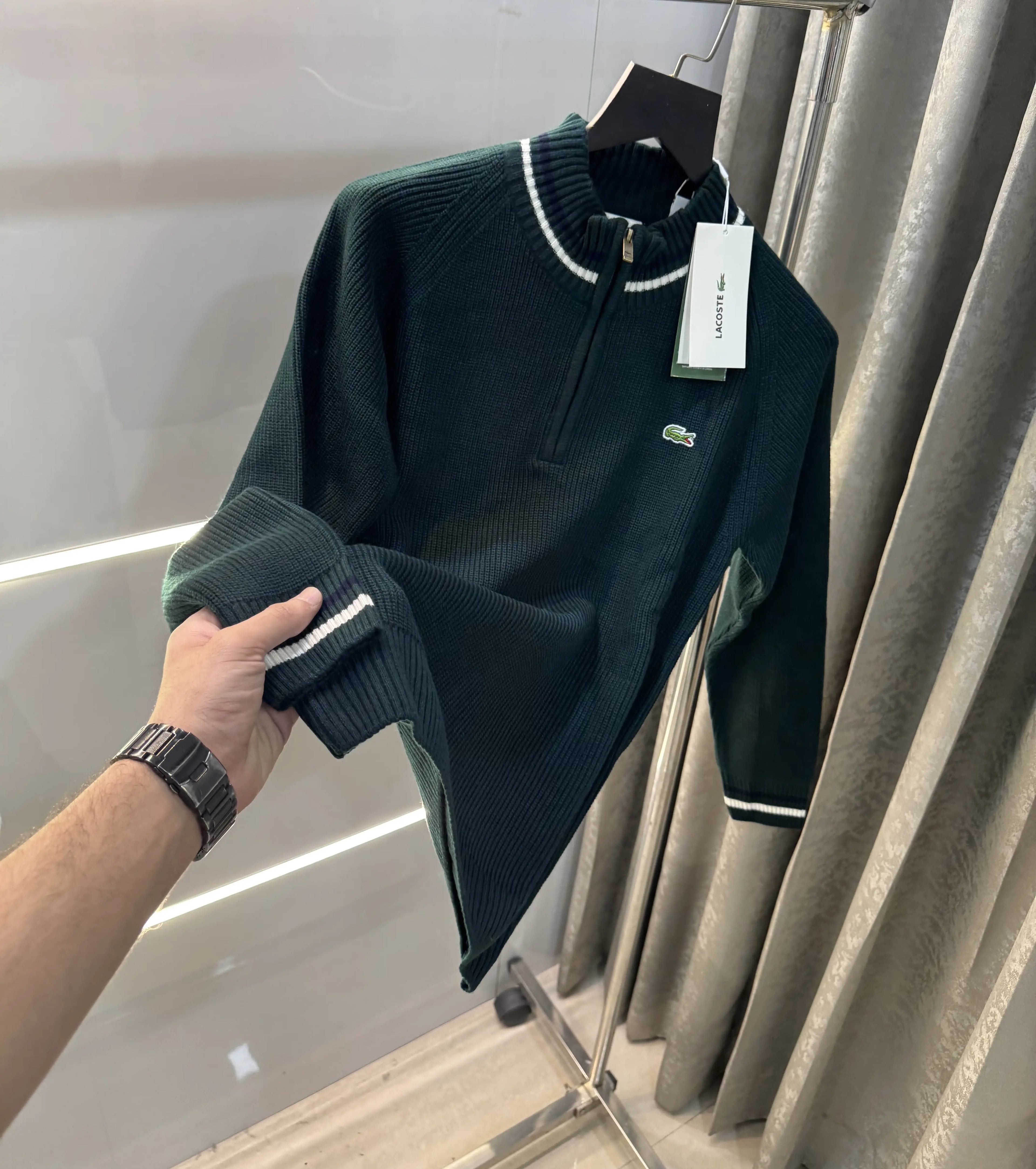 Lacost e Bottle Green Zip Imported Pull Over