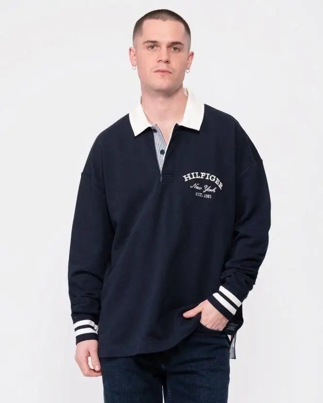 Tomm y Hilfiger Navy Blue Embroidery Logo Premium Full Sleeve Polo T-Shirt