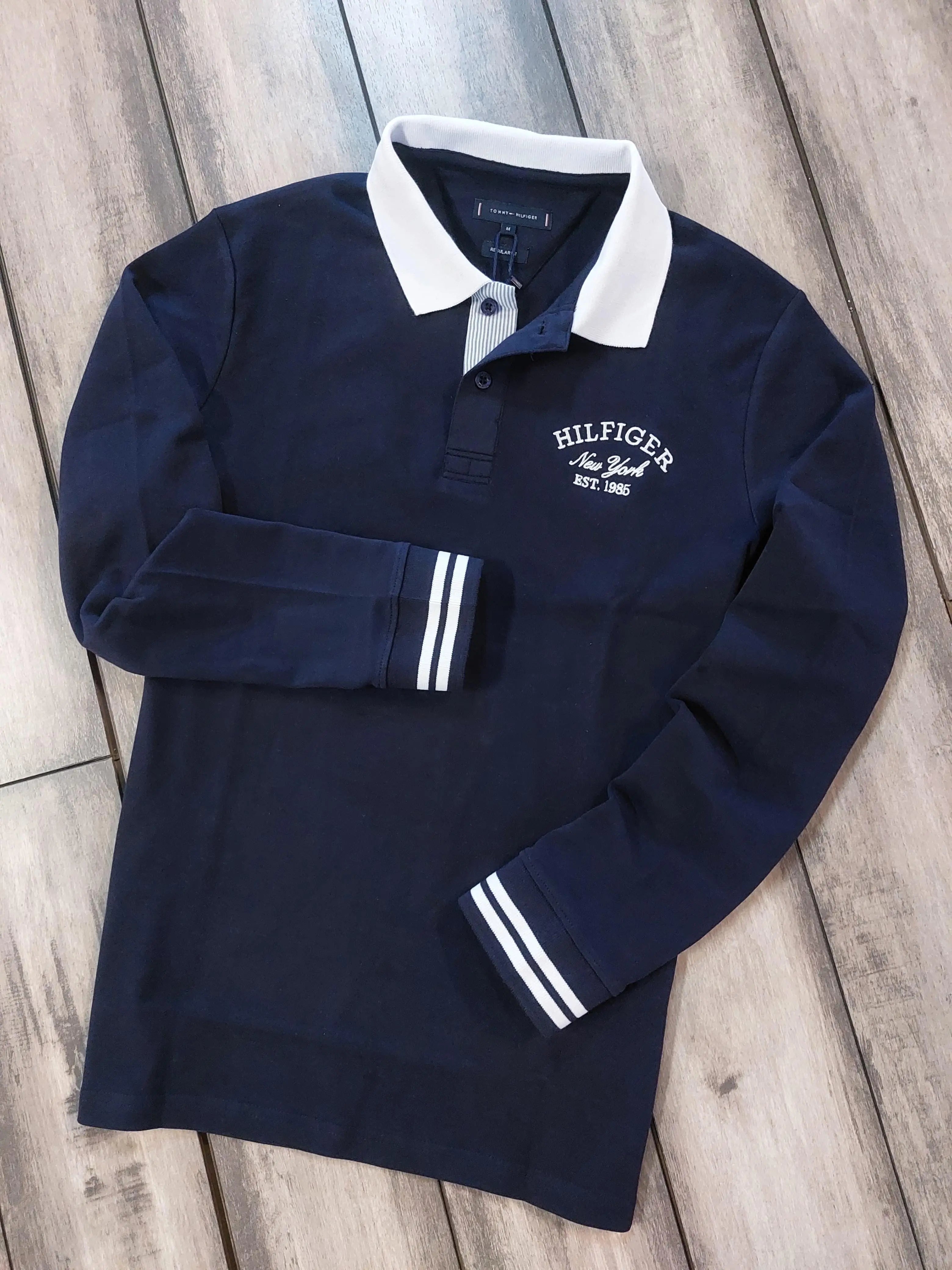 Tomm y Hilfiger Navy Blue Embroidery Logo Premium Full Sleeve Polo T-Shirt