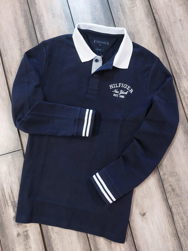 Tomm y Hilfiger Navy Blue Embroidery Logo Premium Full Sleeve Polo T-Shirt