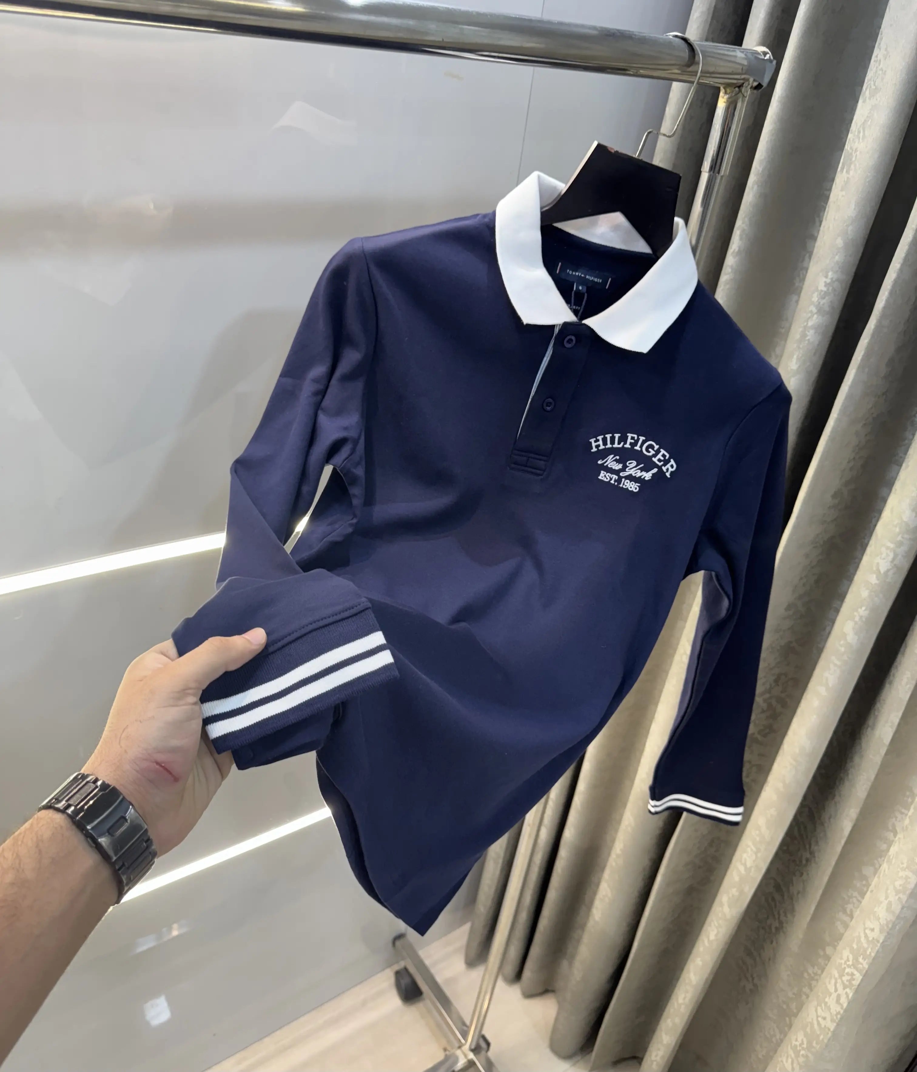 Tomm y Hilfiger Navy Blue Embroidery Logo Premium Full Sleeve Polo T-Shirt