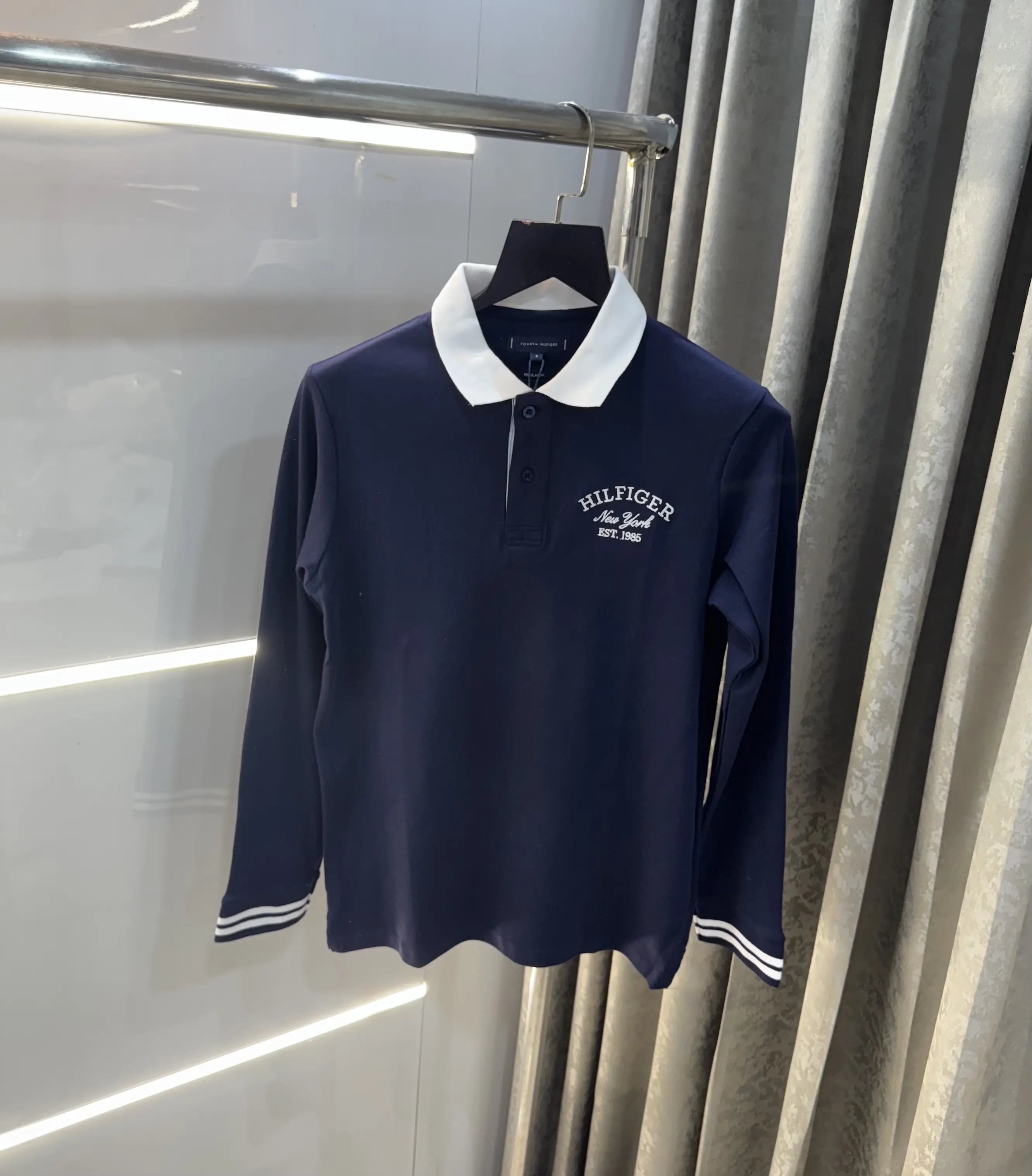 Tomm y Hilfiger Navy Blue Embroidery Logo Premium Full Sleeve Polo T-Shirt