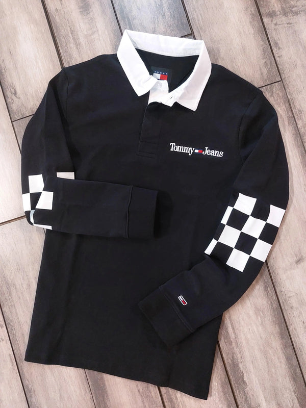 Tomm y Hilfiger Black Embroidery Logo Premium Full Sleeve Polo T-Shirt