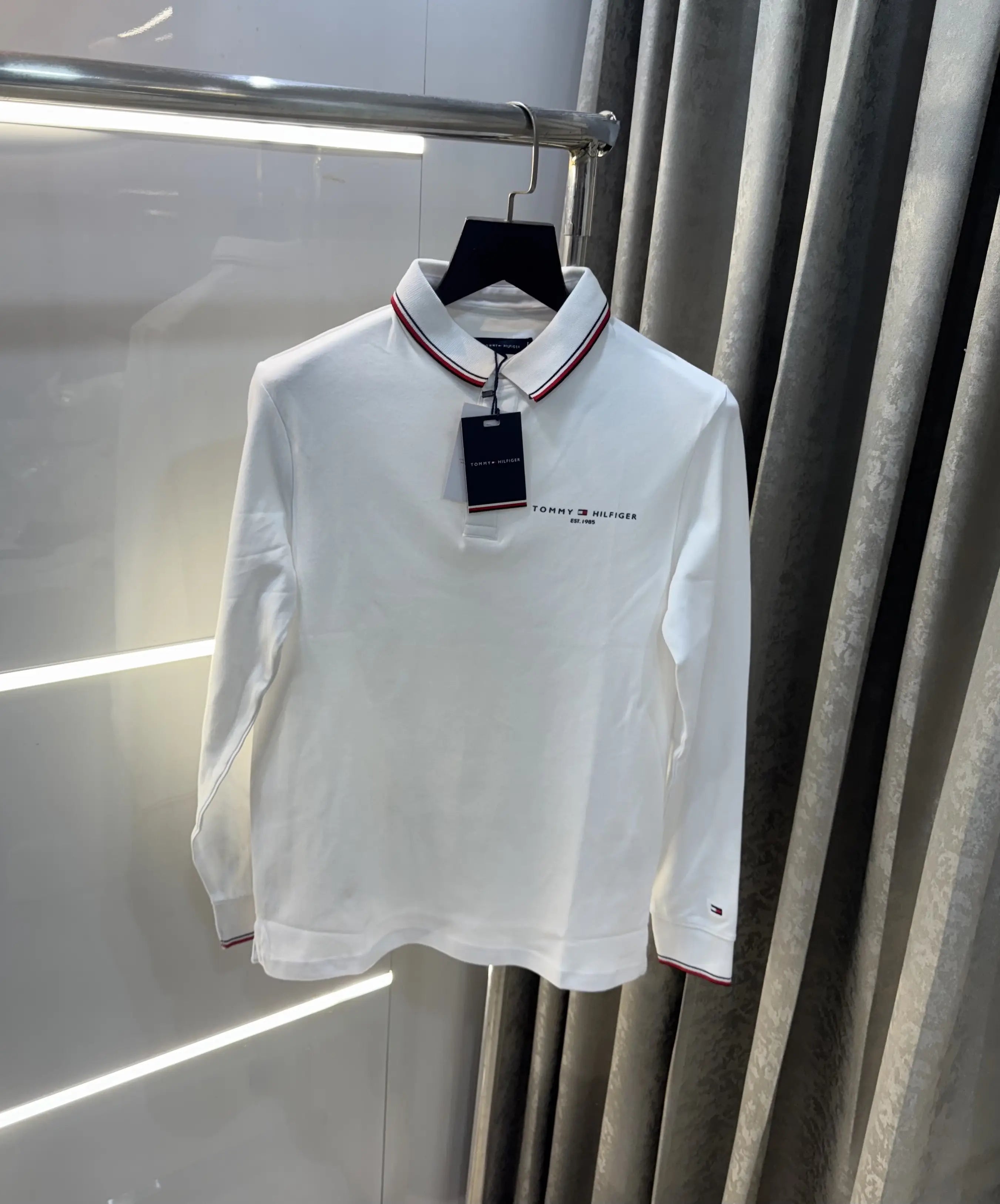 Tomm y Hilfiger White Logo Work Premium Full Sleeve Polo T-Shirt