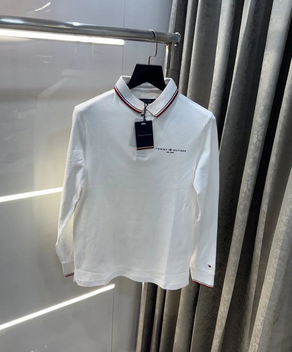 Tomm y Hilfiger White Logo Work Premium Full Sleeve Polo T-Shirt