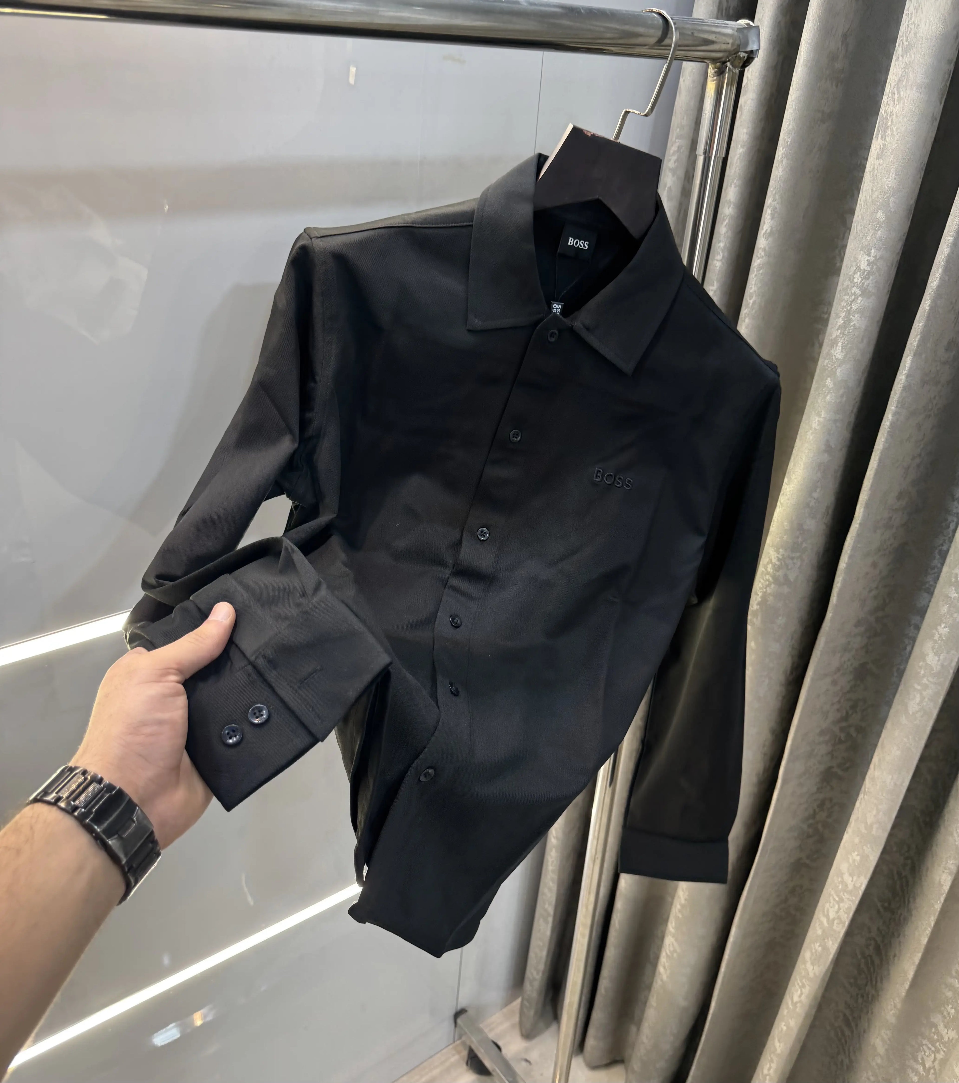 Hugo  Boss Black Embroidery Logo Imported Lycra Shirt