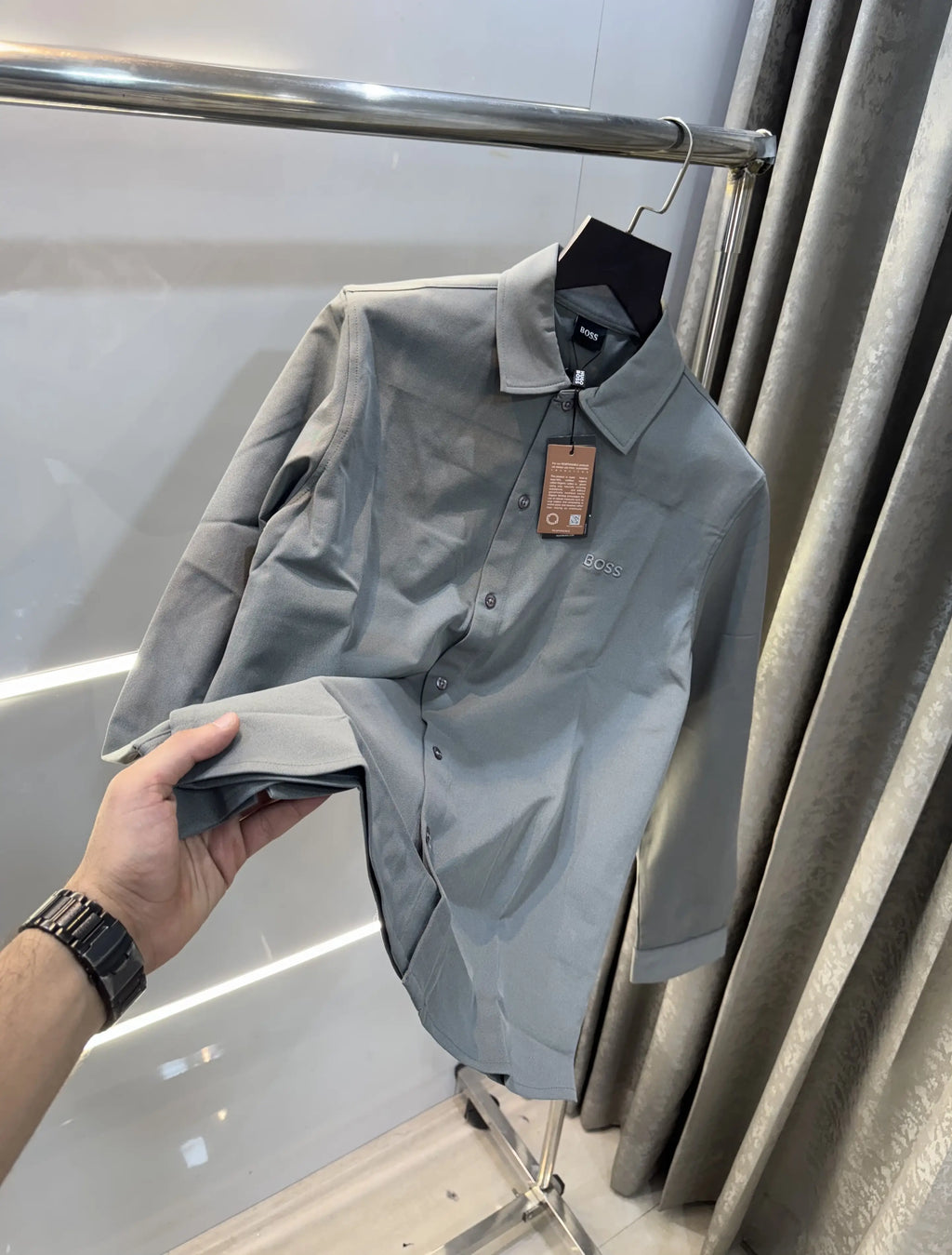 Hugo  Boss Light Grey Embroidery Logo Imported Lycra Shirt