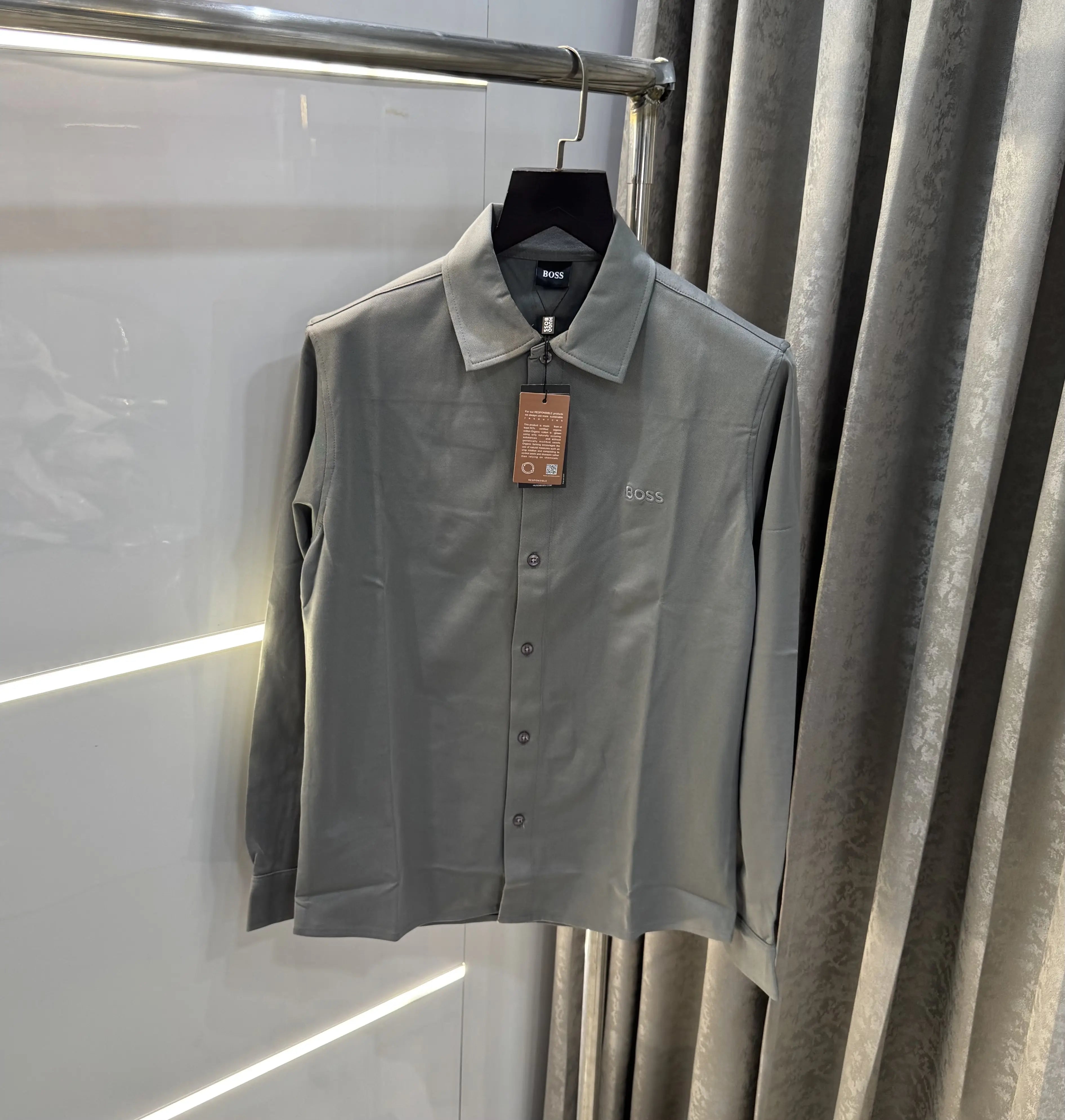 Hugo  Boss Light Grey Embroidery Logo Imported Lycra Shirt