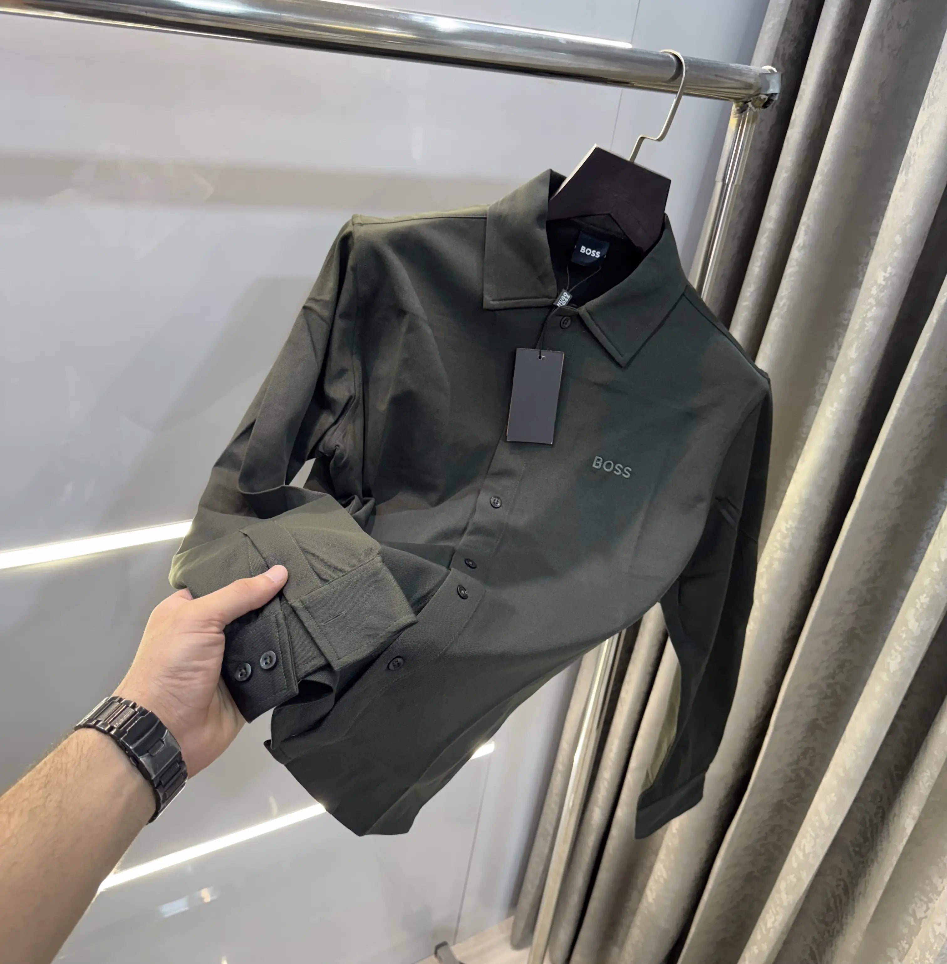 Hugo  Boss Olive Embroidery Logo Imported Lycra Shirt