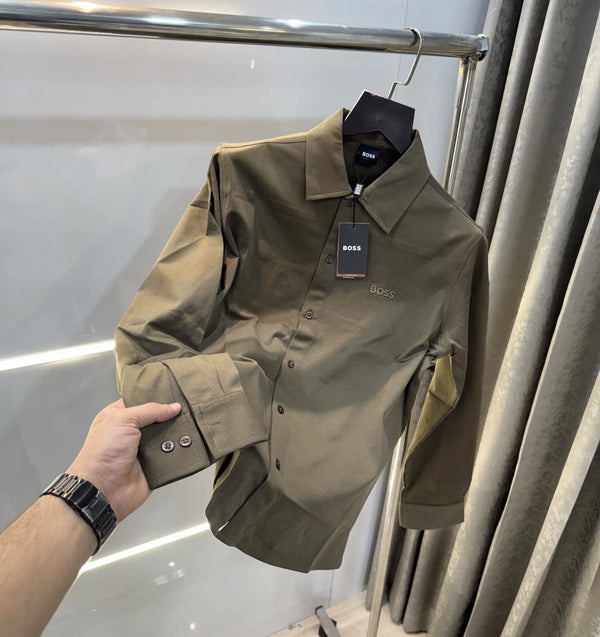Hugo  B0ss! Brown Embroidery Logo Imported Lycra Shirt