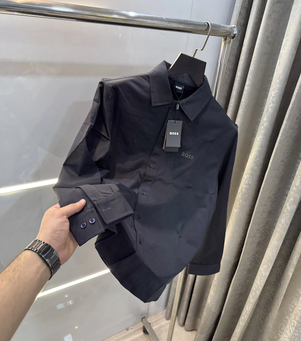 Hugo  Boss Navy Blue Embroidery Logo Imported Lycra Shirt