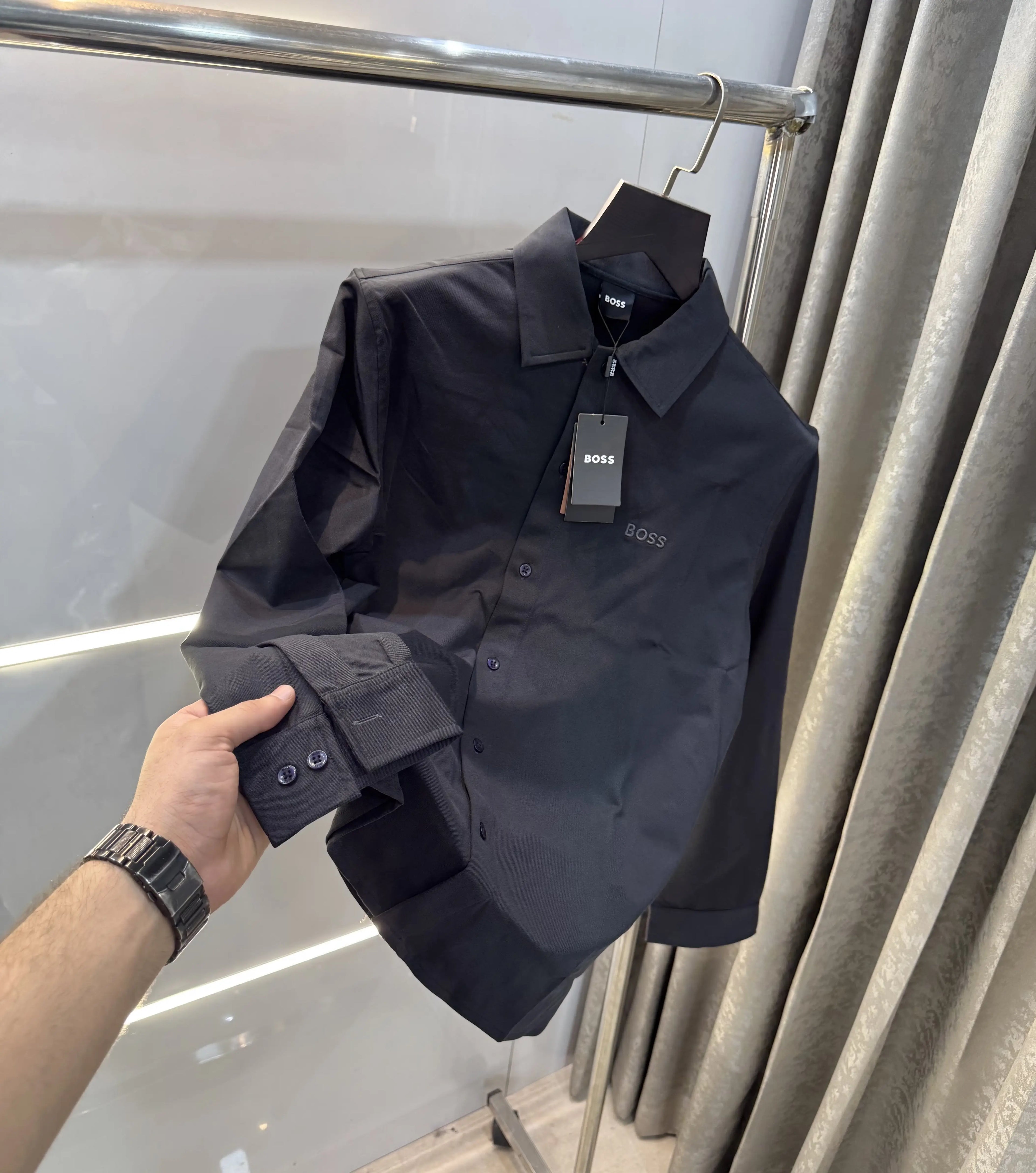 Hugo  Boss Navy Blue Embroidery Logo Imported Lycra Shirt